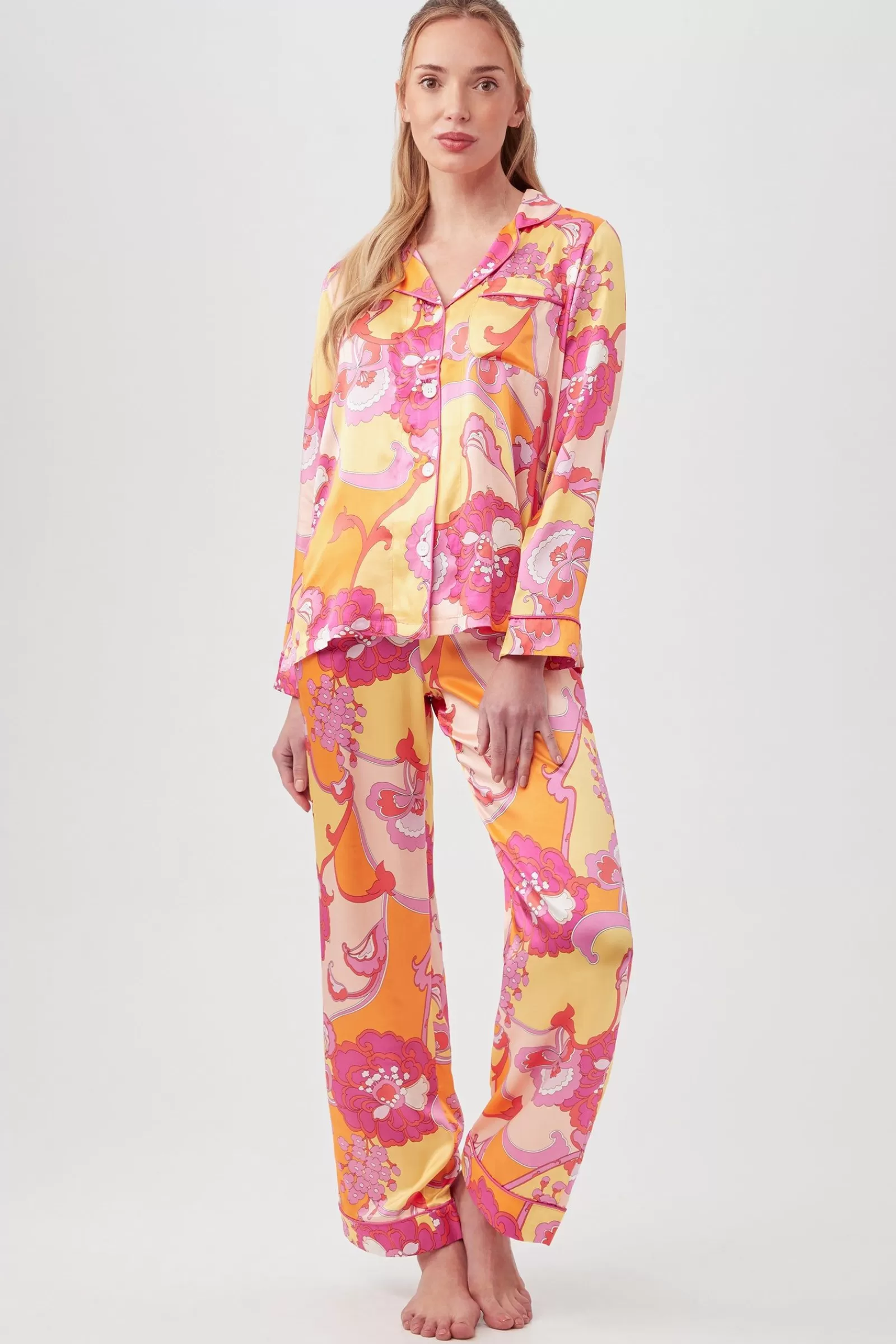 Women Trina Turk Apache Bloom Women'S Long Sleeve Long Pant Silk Pj Set