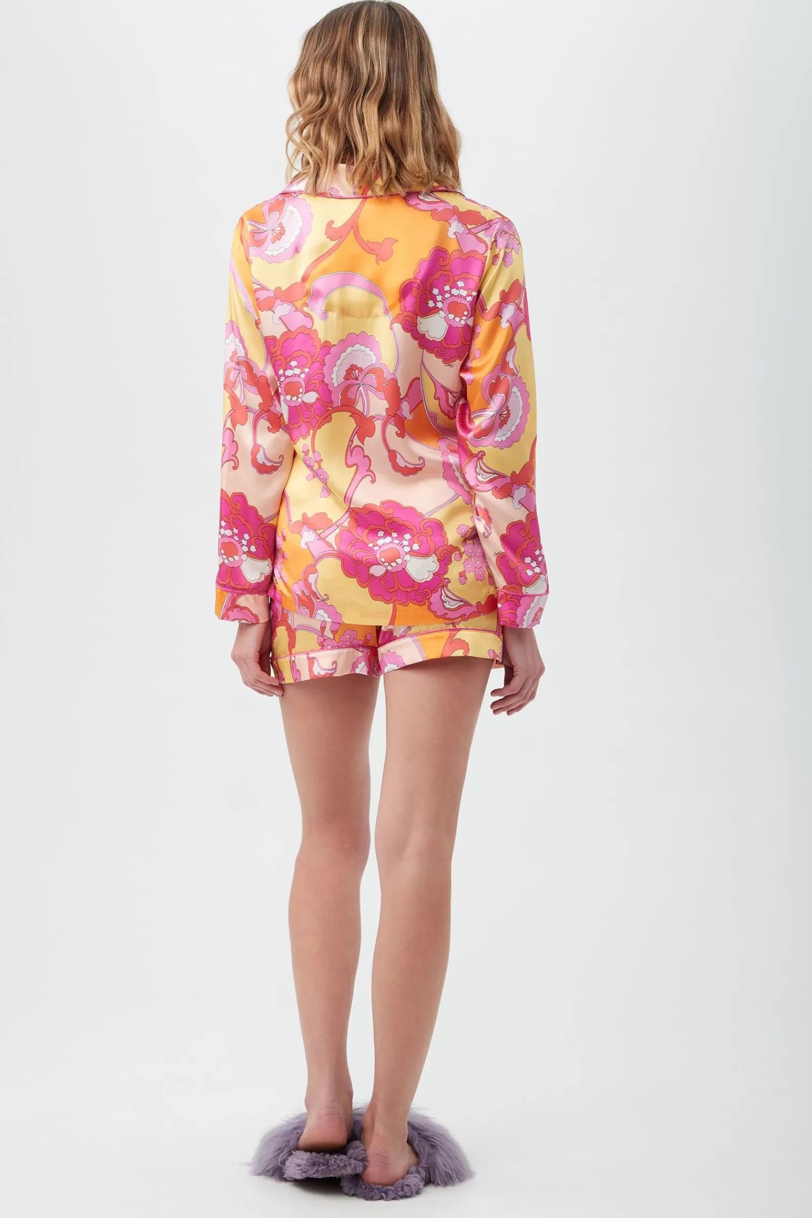 Women Trina Turk Apache Bloom Women'S Long Sleeve Shorty Silk Pj Set