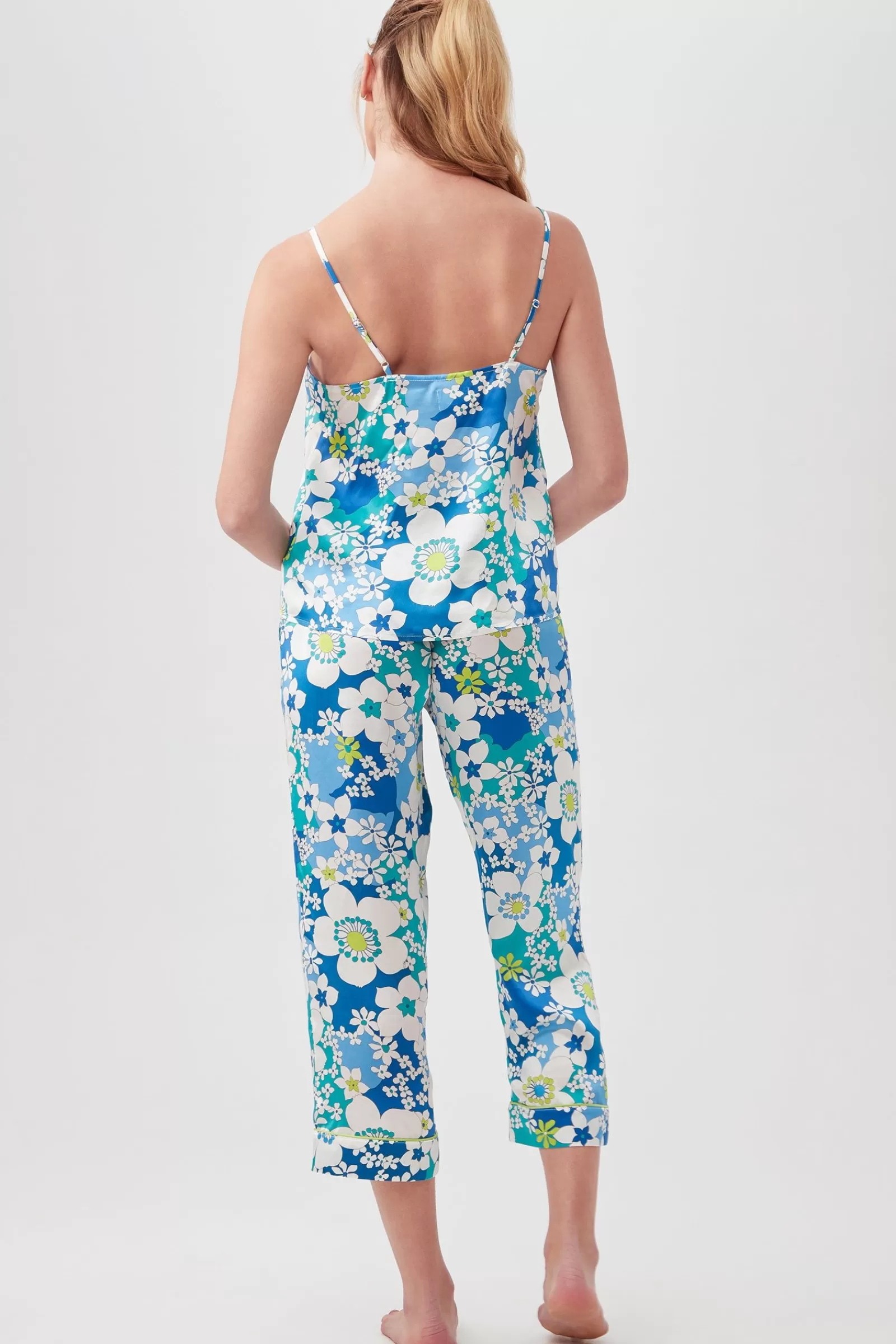 Women Trina Turk Bali Floral Women'S Cami Tank Cropped Pant Silk Pj Set