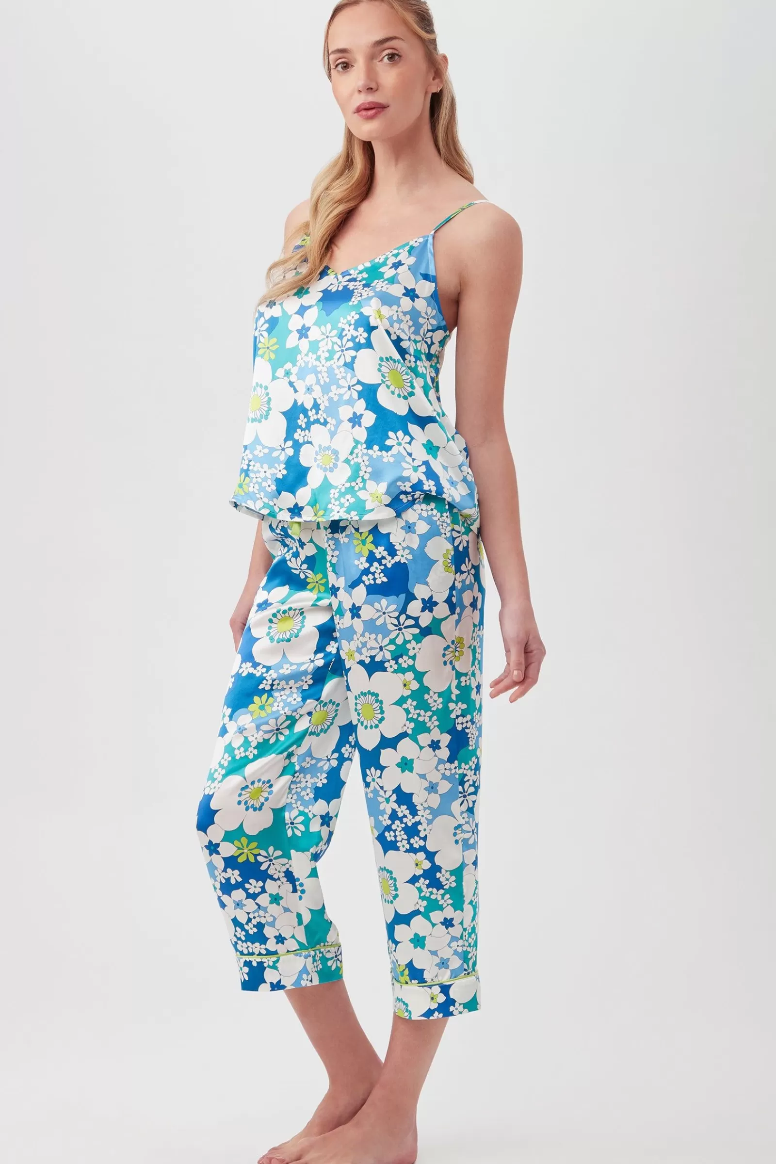 Women Trina Turk Bali Floral Women'S Cami Tank Cropped Pant Silk Pj Set