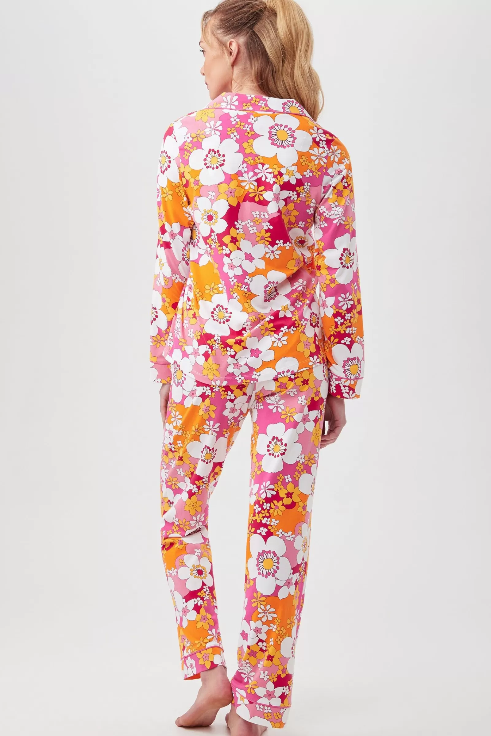 Women Trina Turk Bali Pink Floral Women'S Long Sleeve Long Pant Jersey Pj Set