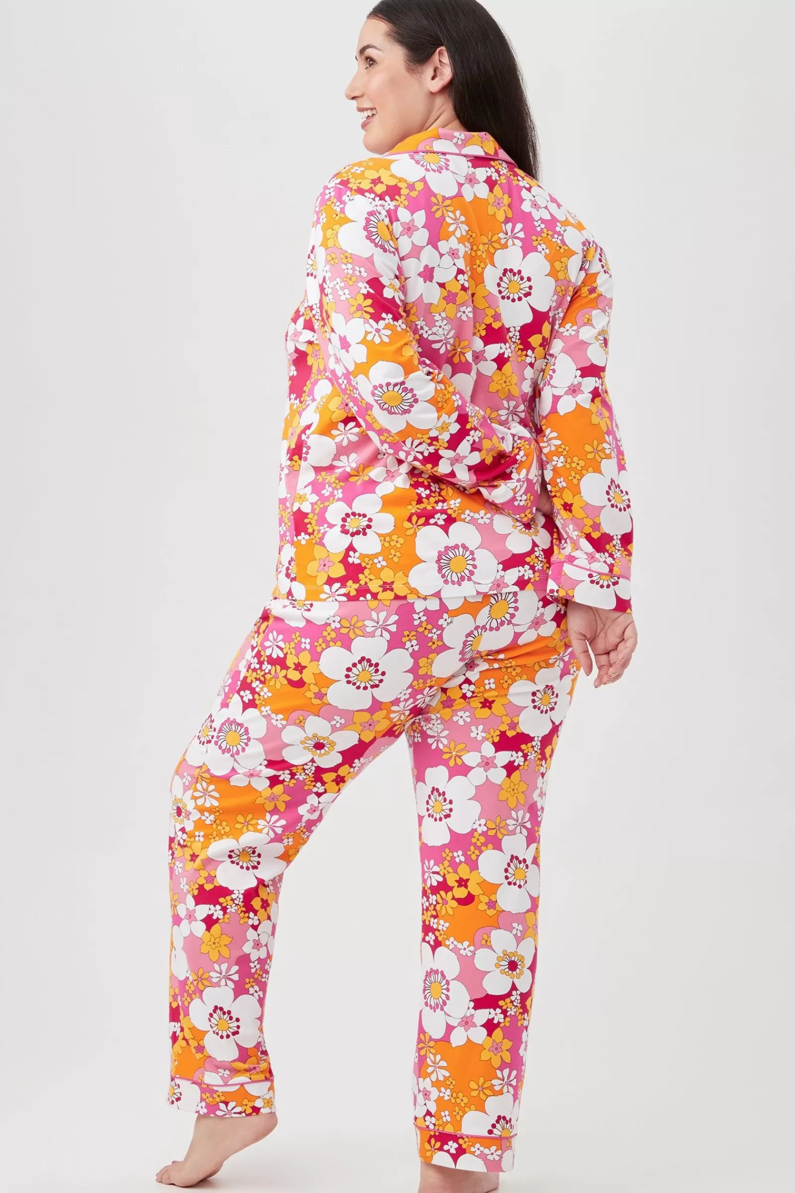 Women Trina Turk Bali Pink Floral Women'S Long Sleeve Long Pant Jersey Pj Set