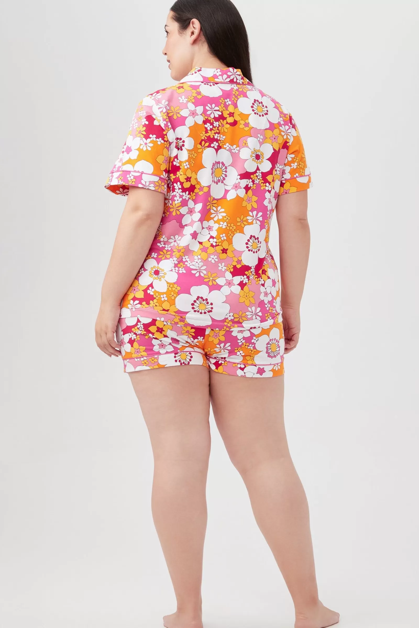 Women Trina Turk Bali Pink Floral Women'S Short Sleeve Shorty Jersey Pj Set