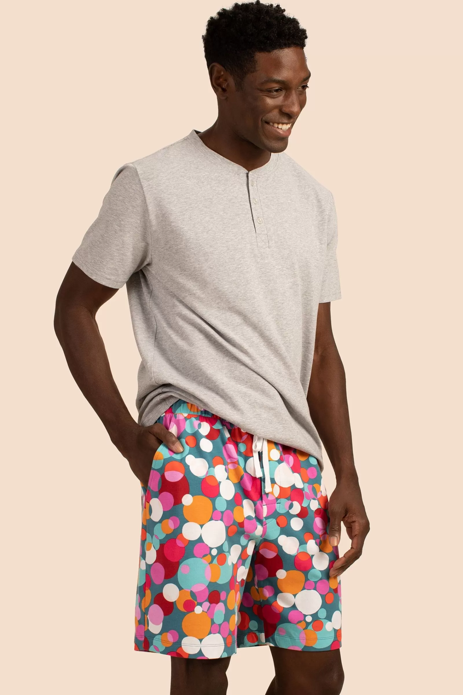Men Trina Turk Bubble Dots Men'S Short Sleeve Boxer Short Jersey Pj Set