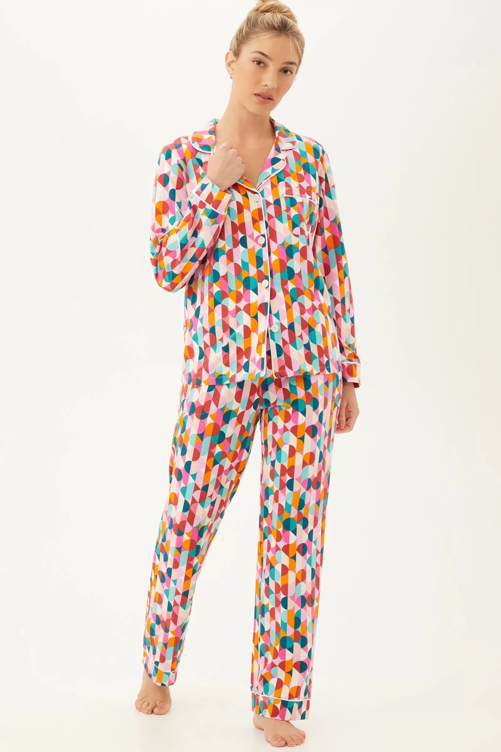Women Trina Turk Dancing Dots Women'S Long Sleeve Long Pant Jersey Pj Set