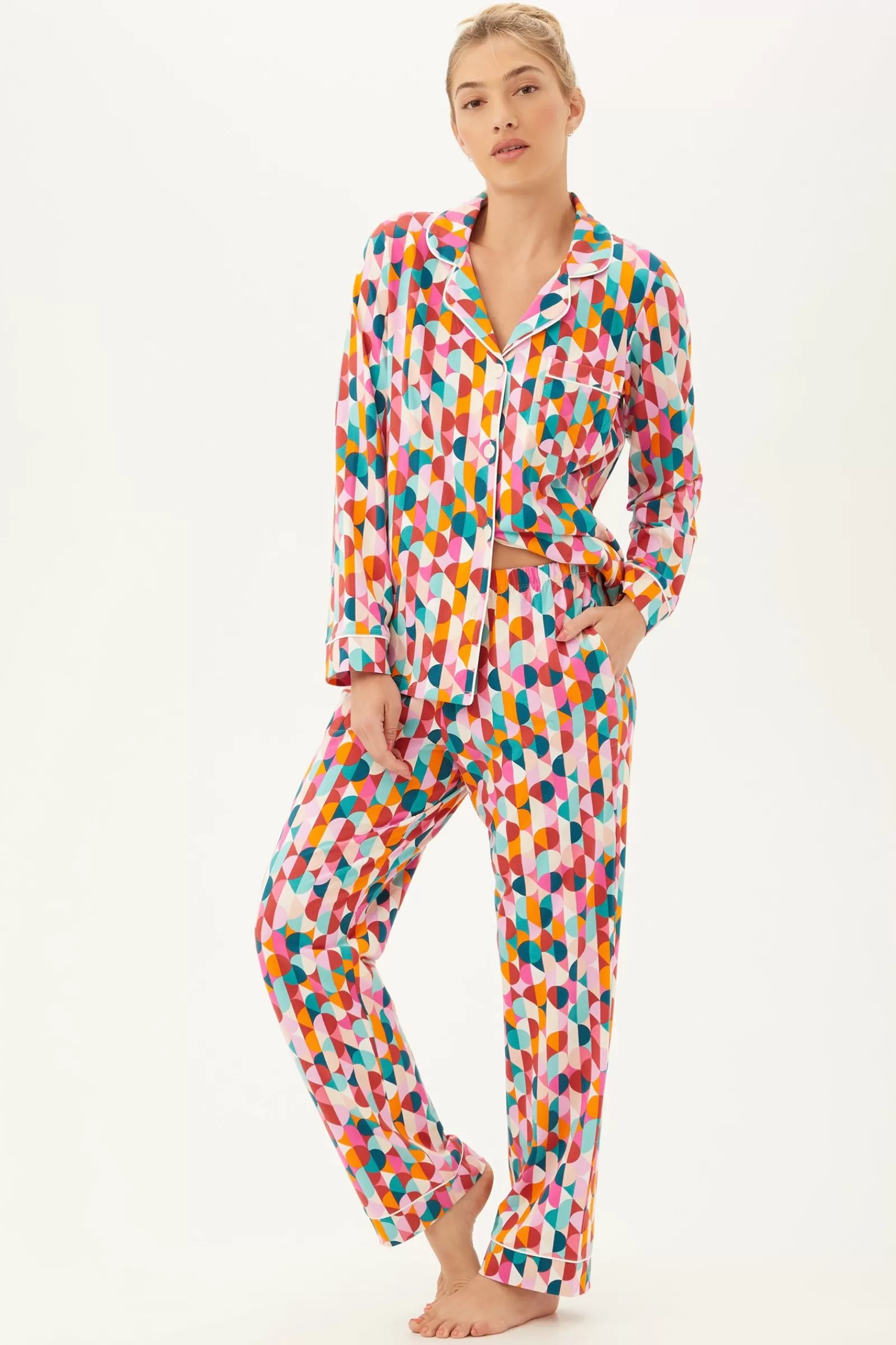 Women Trina Turk Dancing Dots Women'S Long Sleeve Long Pant Jersey Pj Set