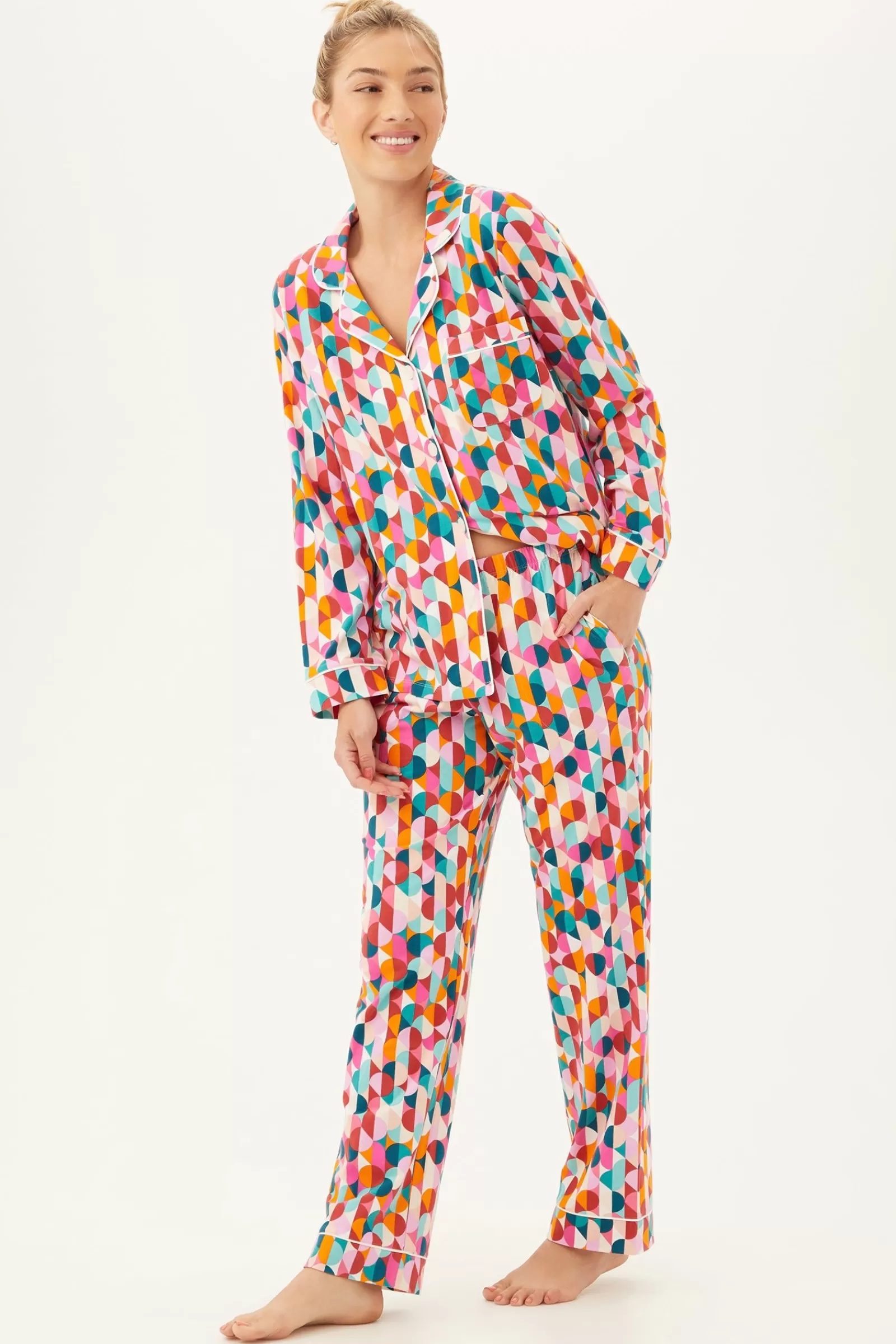 Women Trina Turk Dancing Dots Women'S Long Sleeve Long Pant Jersey Pj Set