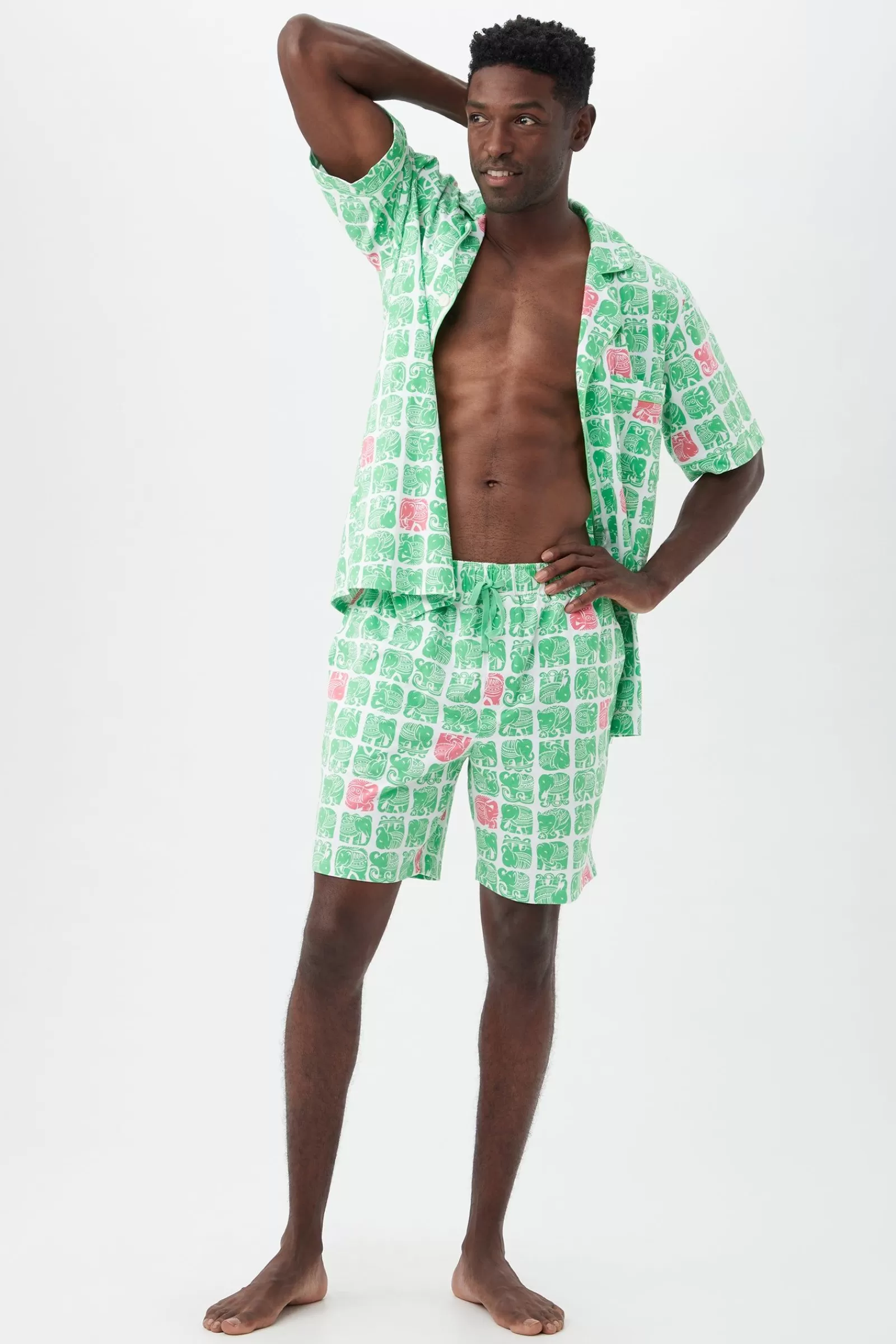 Men Trina Turk Elephants Men'S Short Sleeve Boxer Short Jersey Pj Set