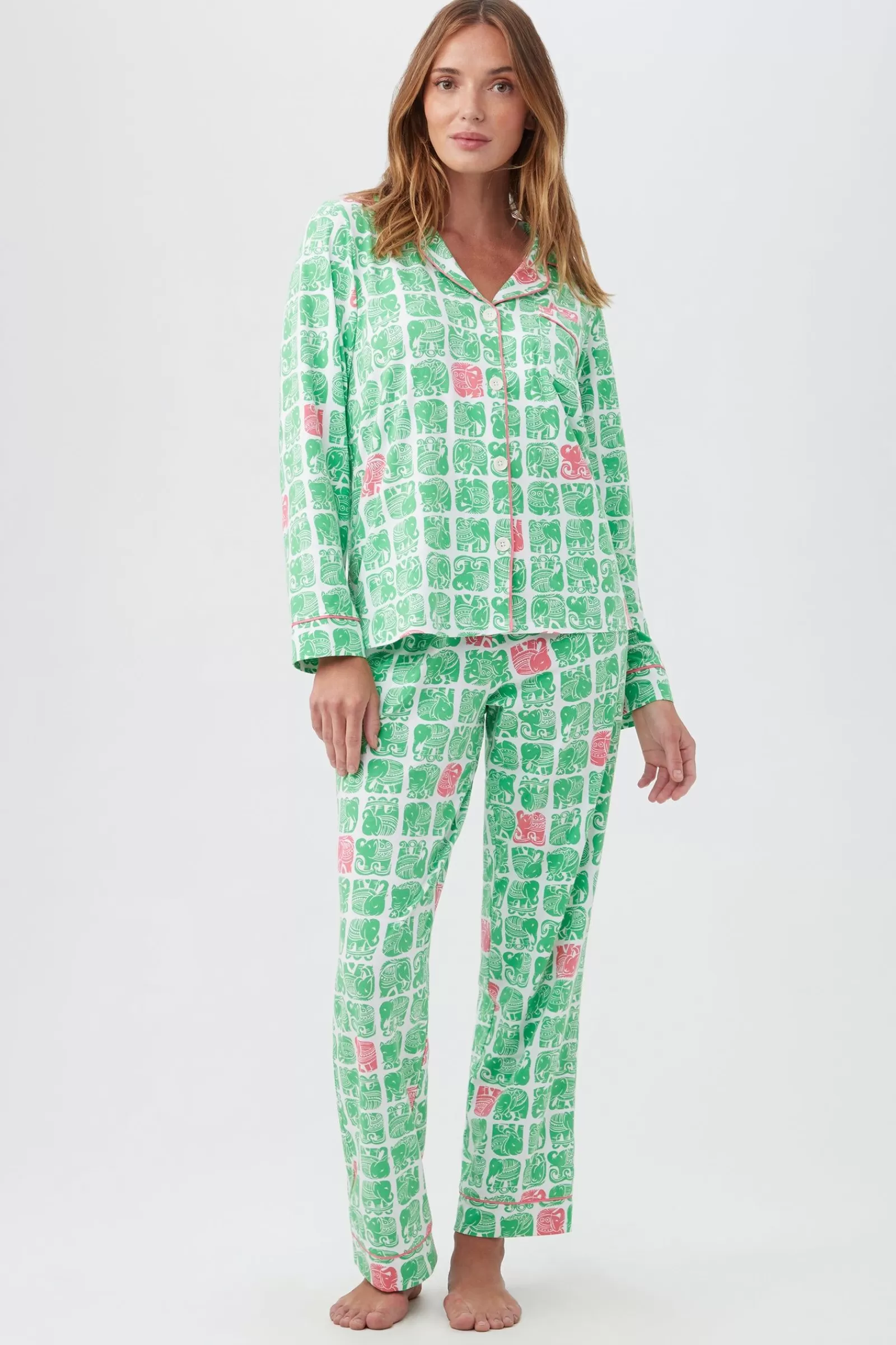 Women Trina Turk Elephants Women'S Long Sleeve Long Pant Jersey Pj Set