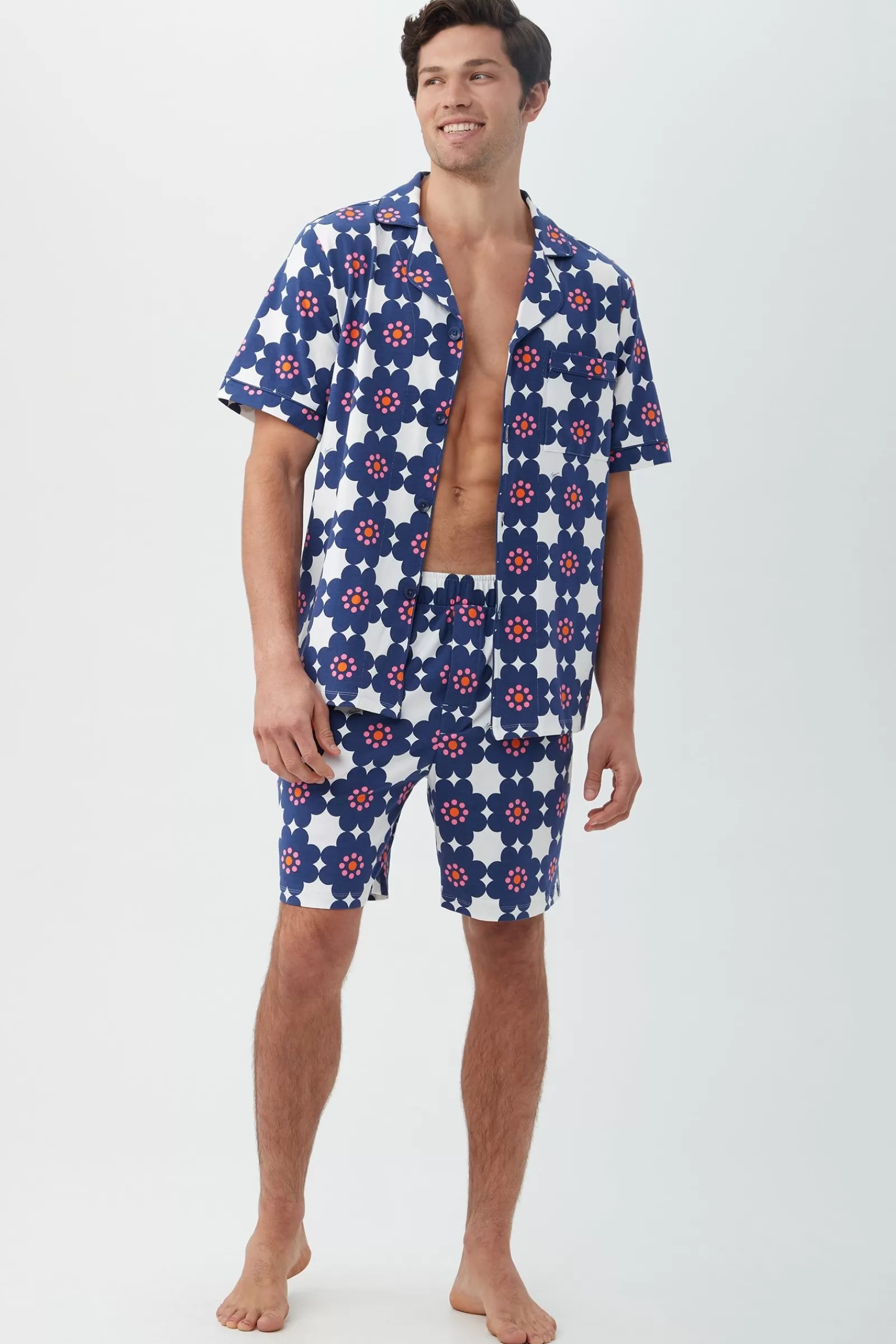 Men Trina Turk Floral Tile Men'S Short Sleeve Boxer Short Jersey Pj Set