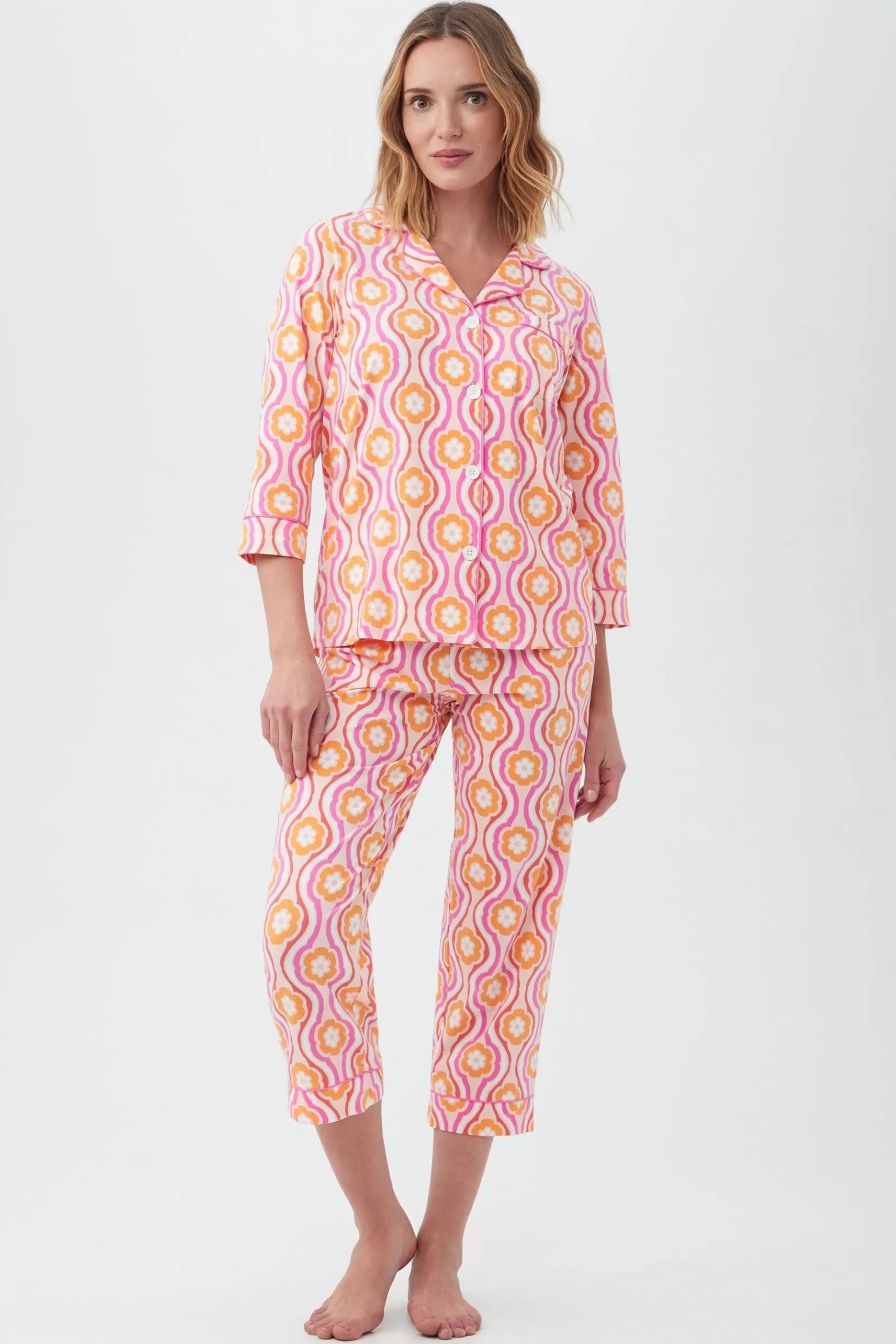 Women Trina Turk Flower Swirl Women'S Cropped Classic Pj Set