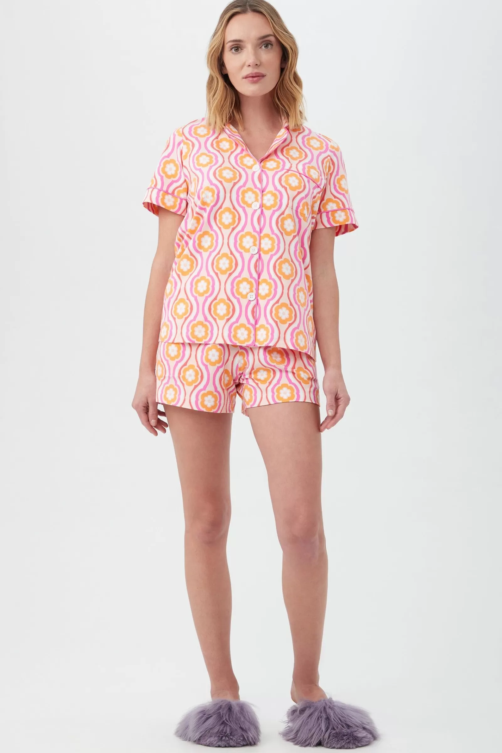 Women Trina Turk Flower Swirl Women'S Short Sleeve Shorty Jersey Pj Set