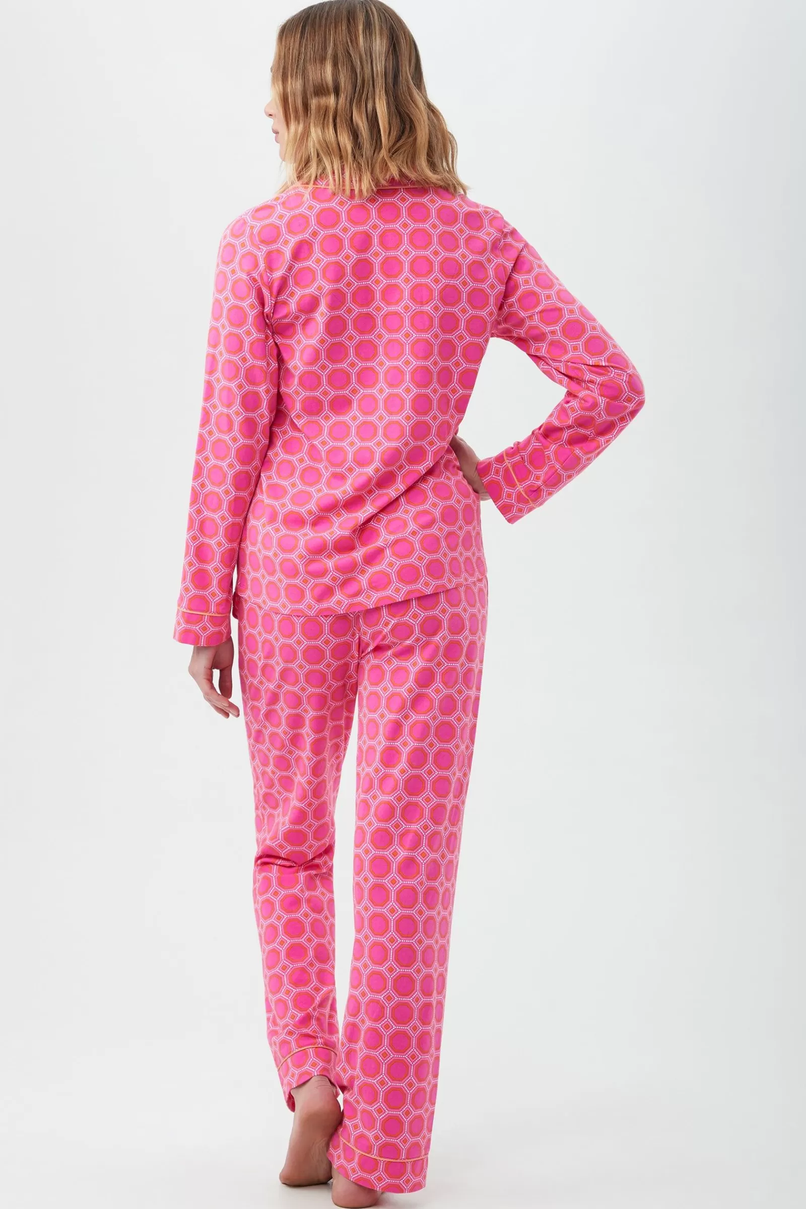Women Trina Turk Geo Hex Women'S Long Sleeve Long Pant Jersey Pj Set