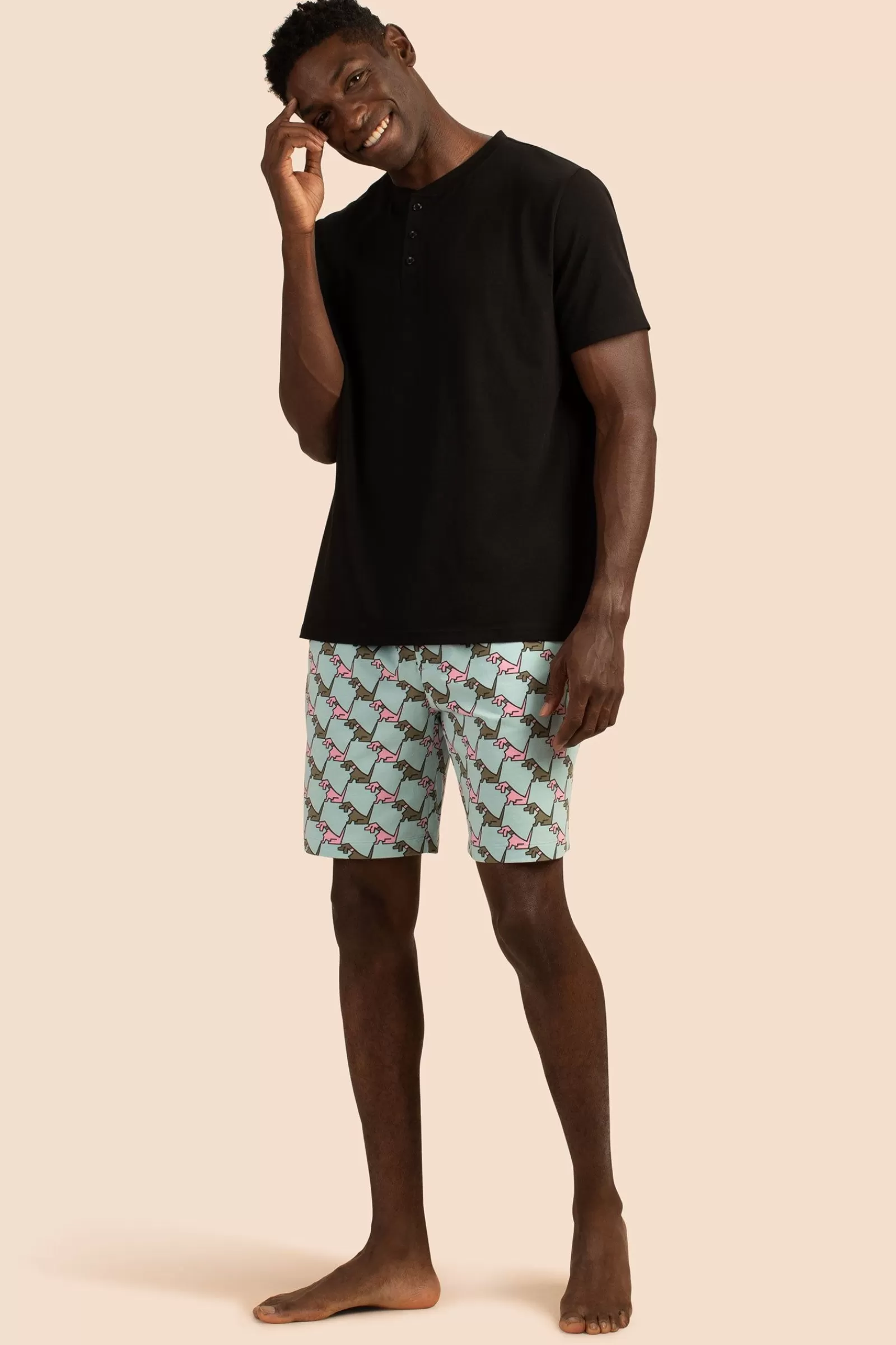 Men Trina Turk Hounds Men'S Short Sleeve Henley Boxer Short Jersey Pj Set