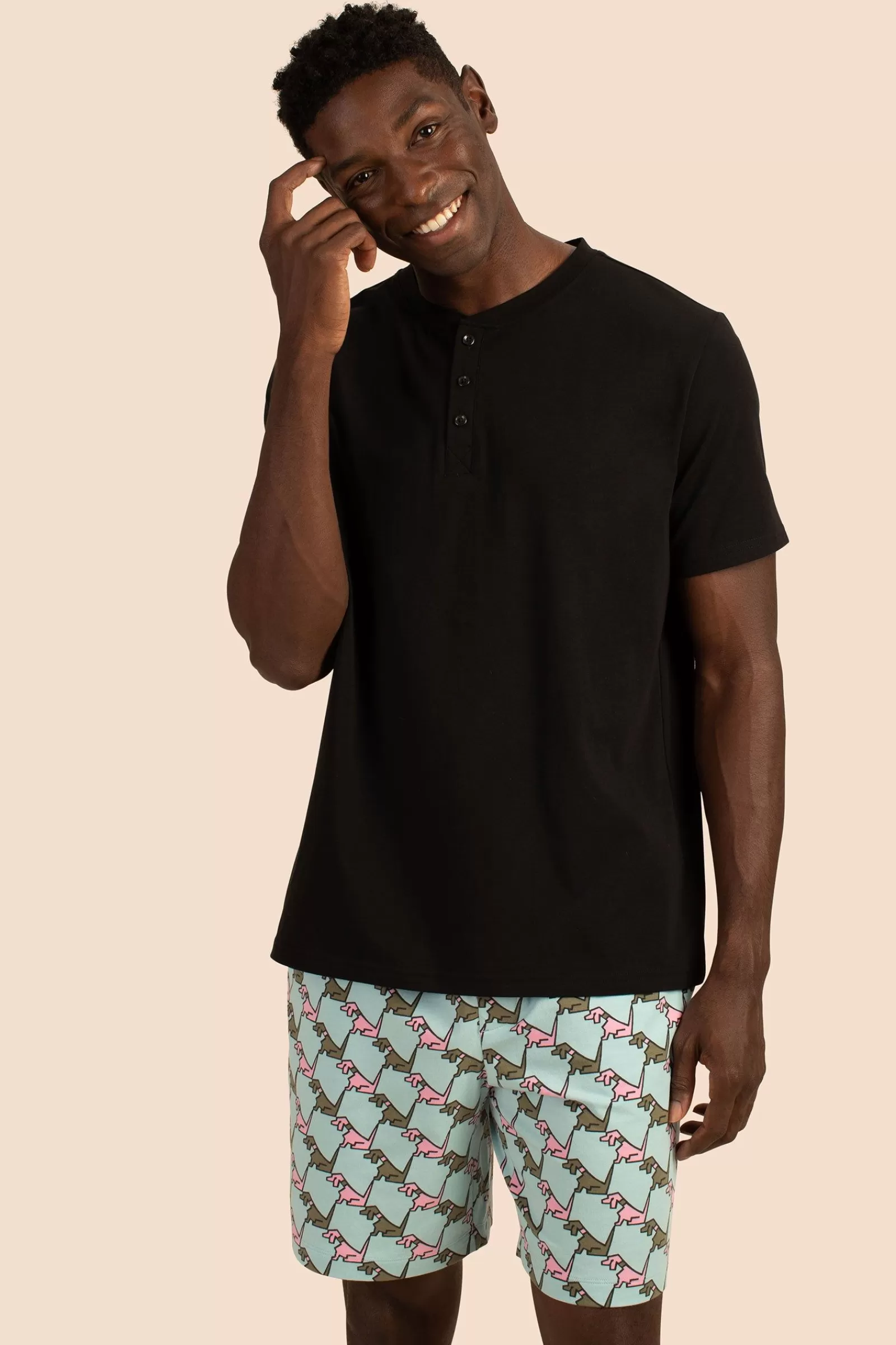 Men Trina Turk Hounds Men'S Short Sleeve Henley Boxer Short Jersey Pj Set