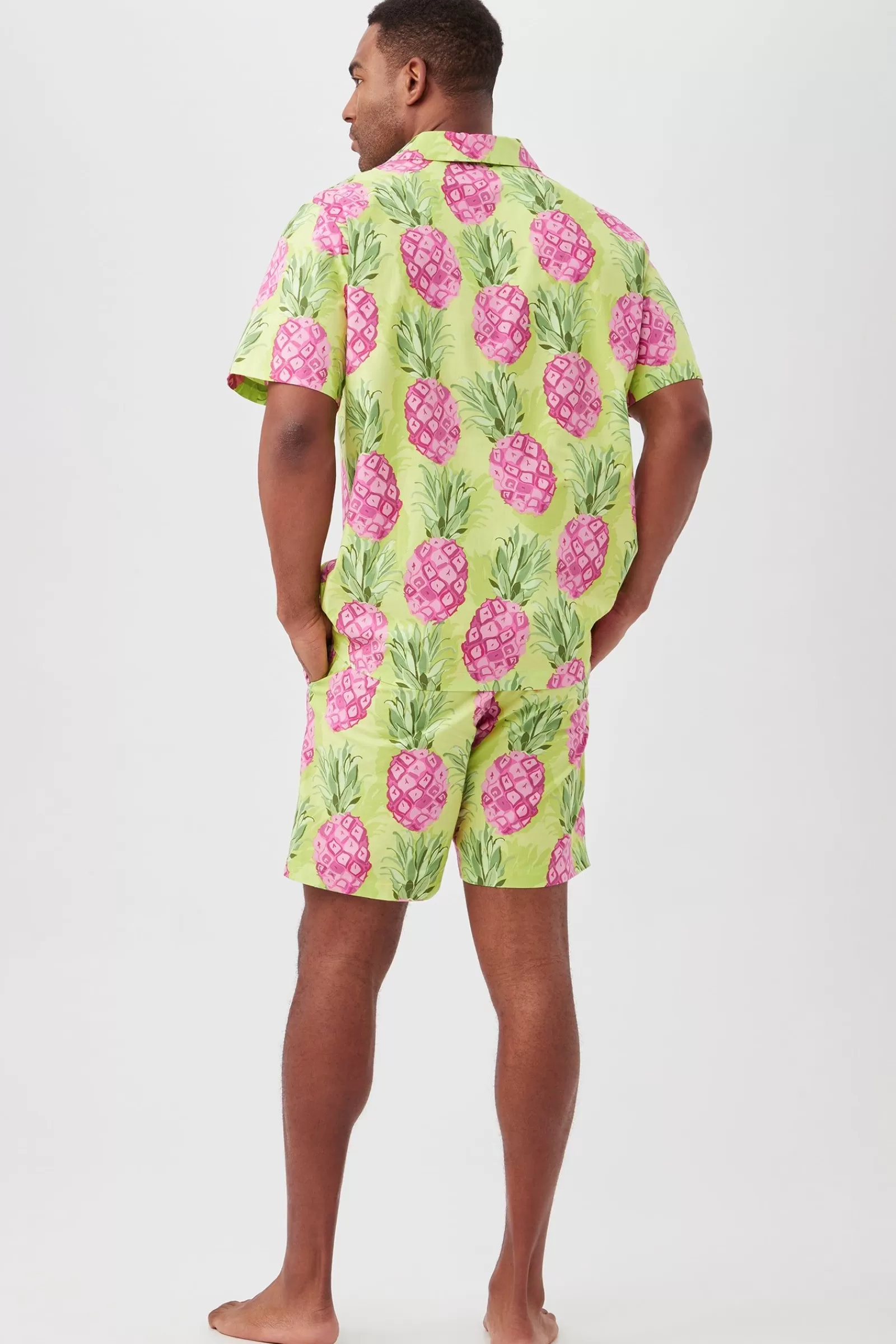 Men Trina Turk Kiwi Pineapple Men'S Short Sleeve Boxer Short Poplin Pj Set