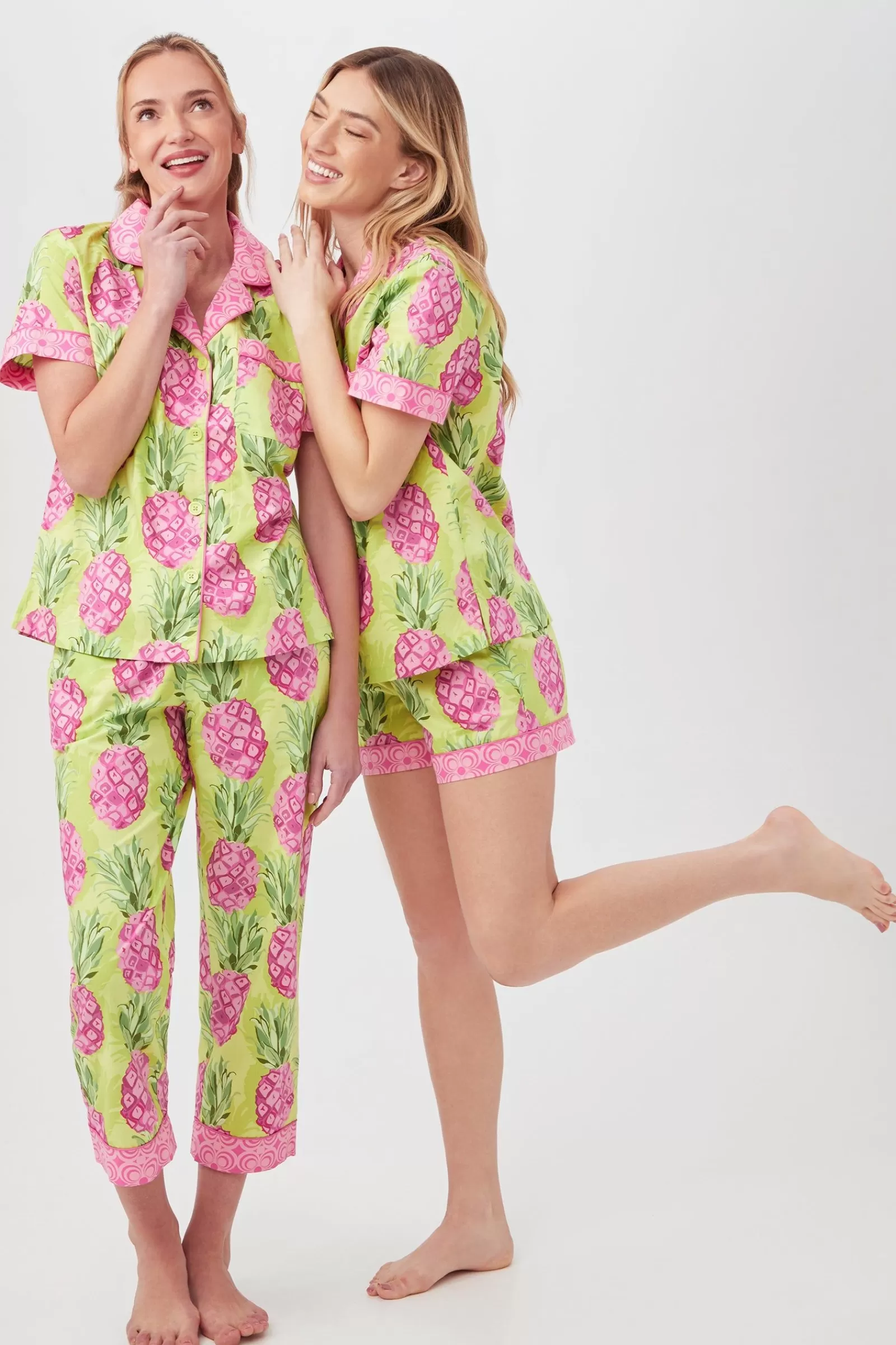 Women Trina Turk Kiwi Pineapple Women'S Short Sleeve Shorty Poplin Pj Set