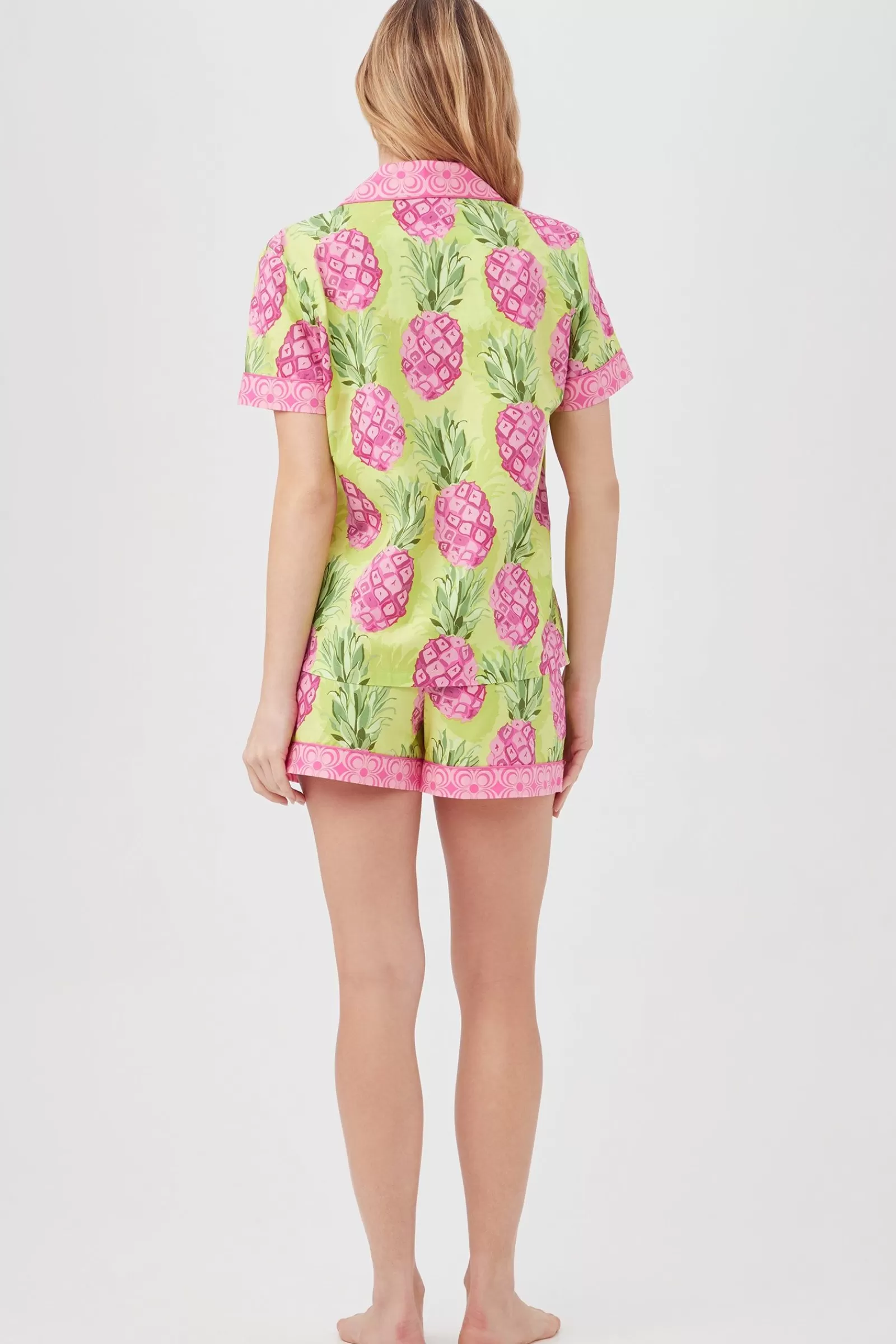 Women Trina Turk Kiwi Pineapple Women'S Short Sleeve Shorty Poplin Pj Set