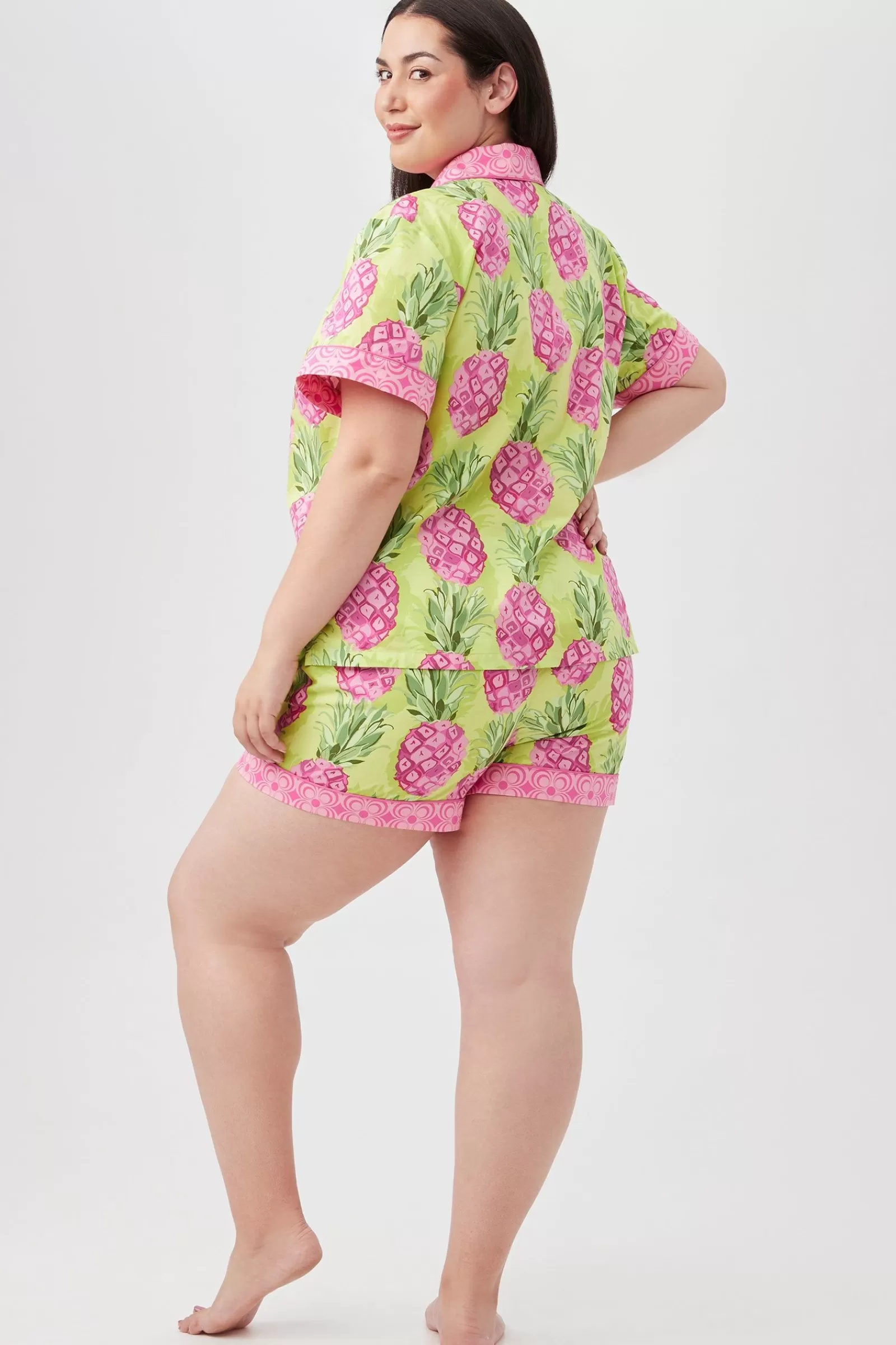 Women Trina Turk Kiwi Pineapple Women'S Short Sleeve Shorty Poplin Pj Set