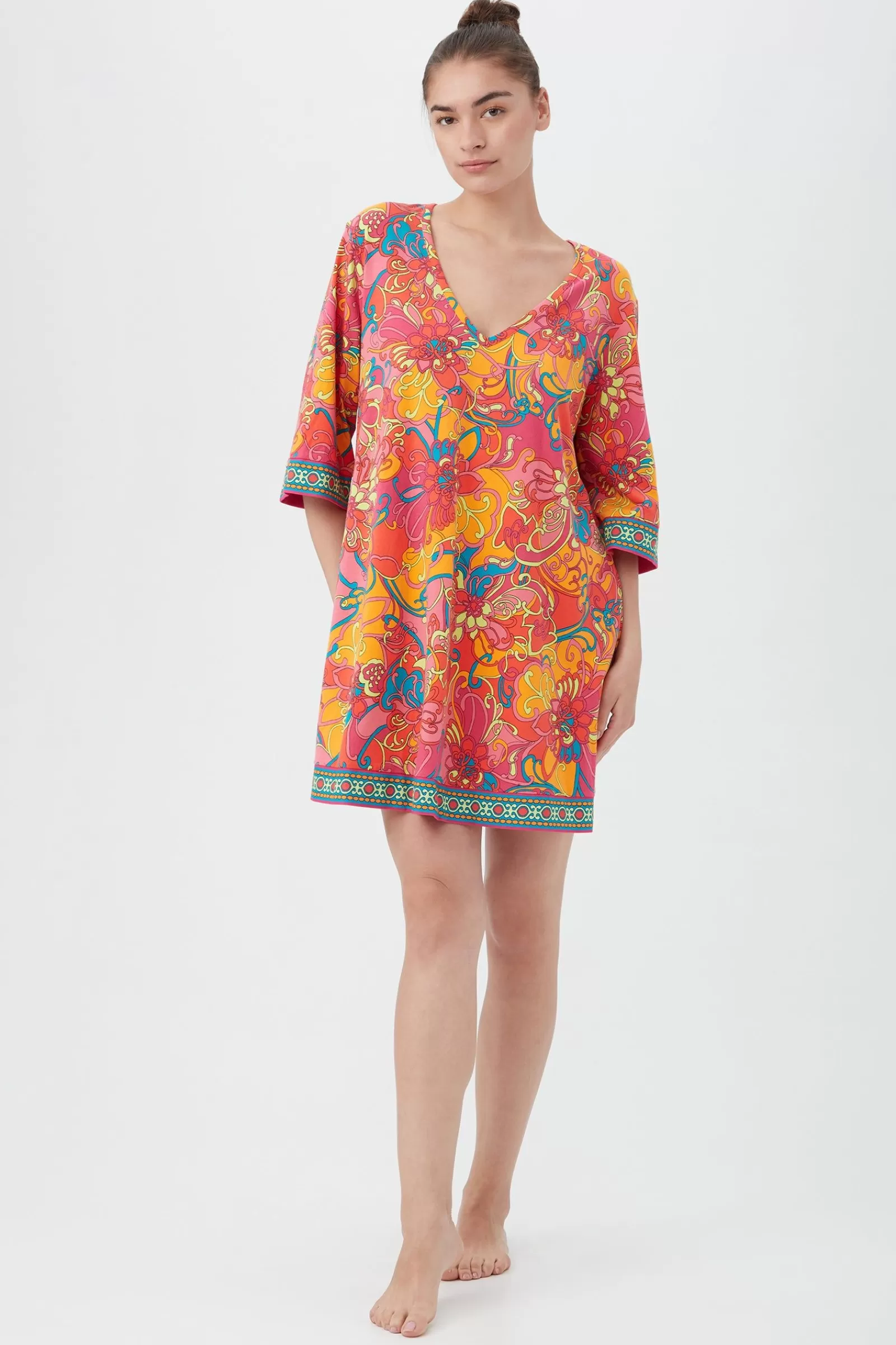 Women Trina Turk Madagascar Women'S 3/4-Sleeve Jersey Caftan Sleepshirt