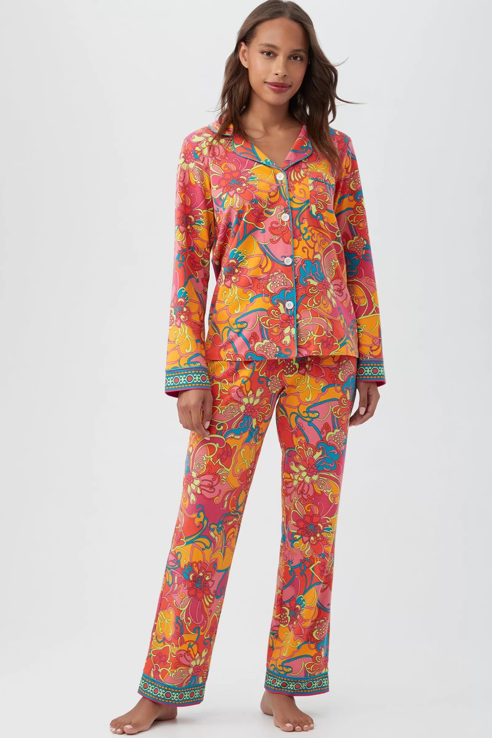Women Trina Turk Madagascar Women'S Long Sleeve Long Pant Jersey Pj Set