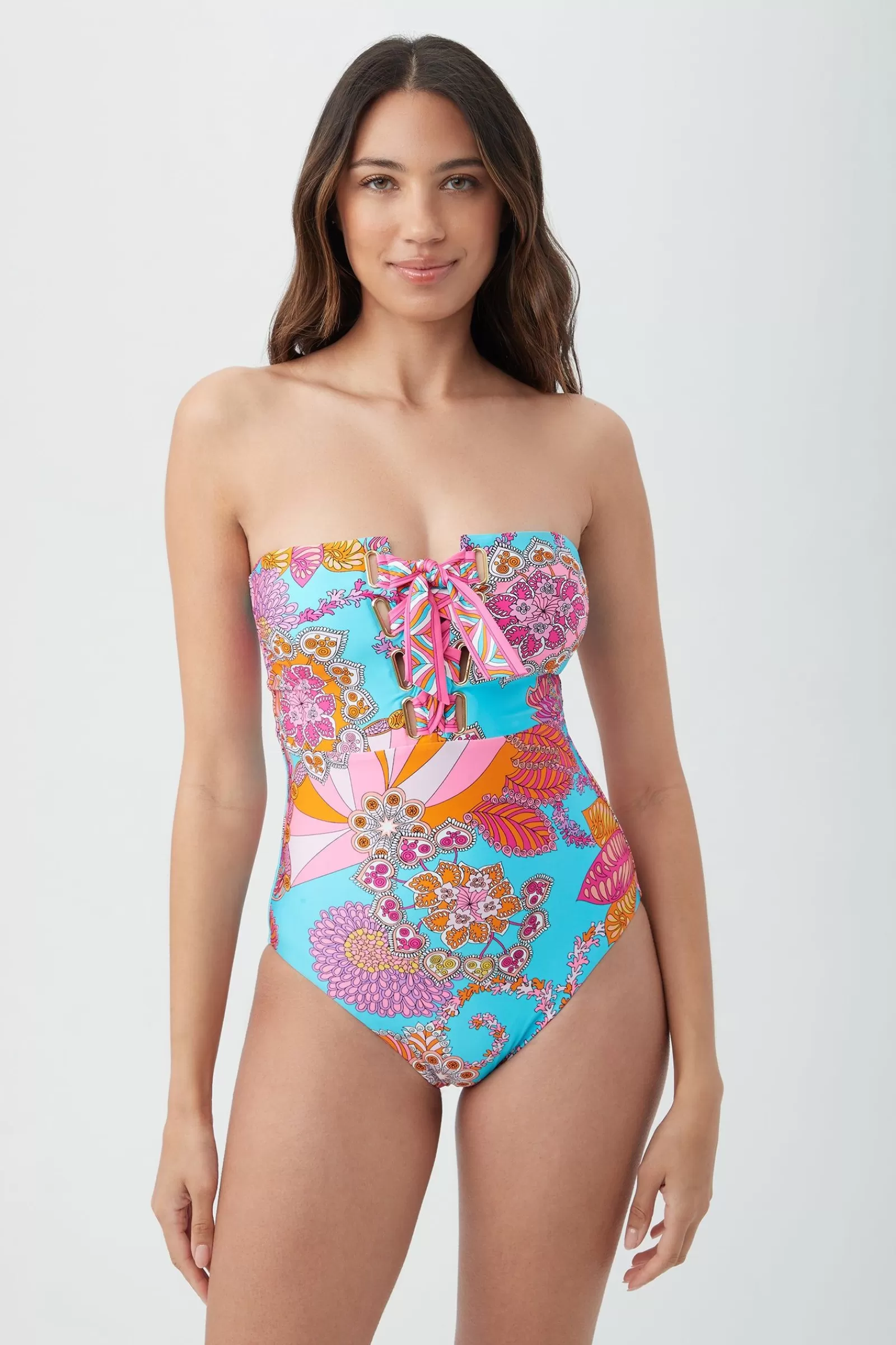 Women Trina Turk Meilani Lace Up Bandeau One Piece