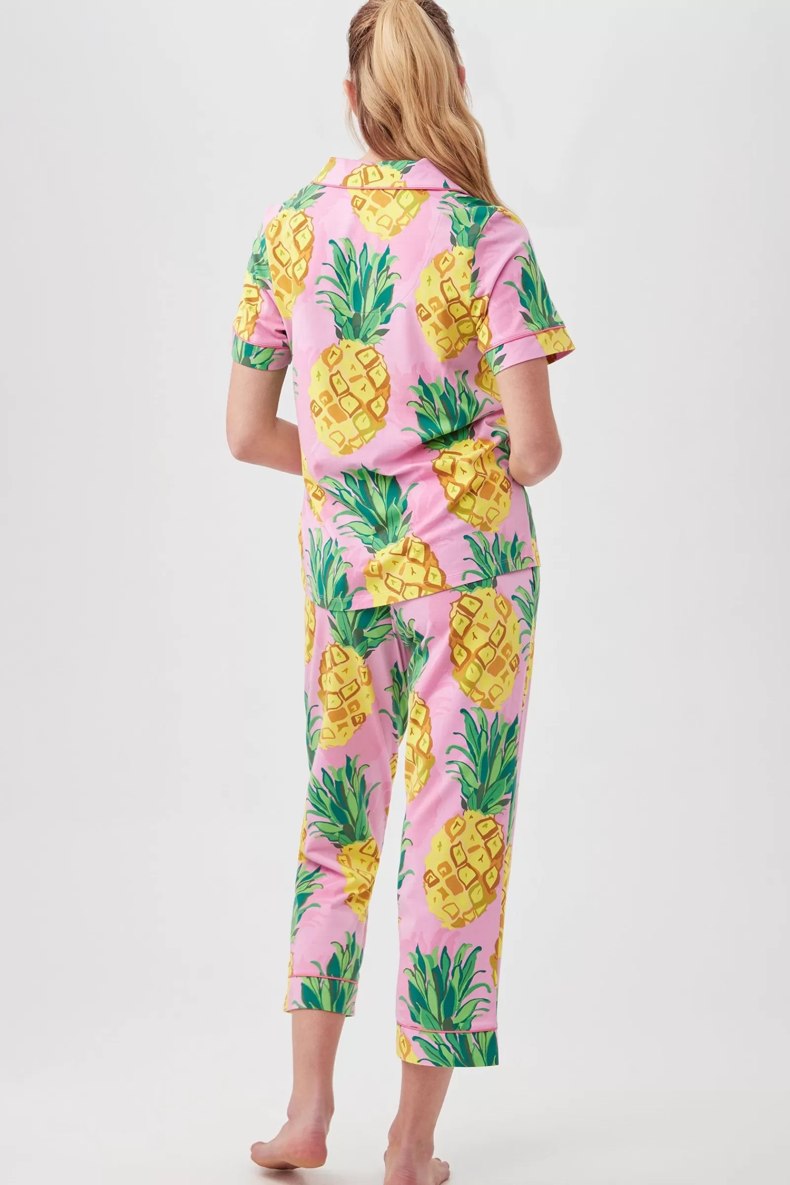 Women Trina Turk Pineapples Women'S Short Sleeve Cropped Pant Jersey Pj Set