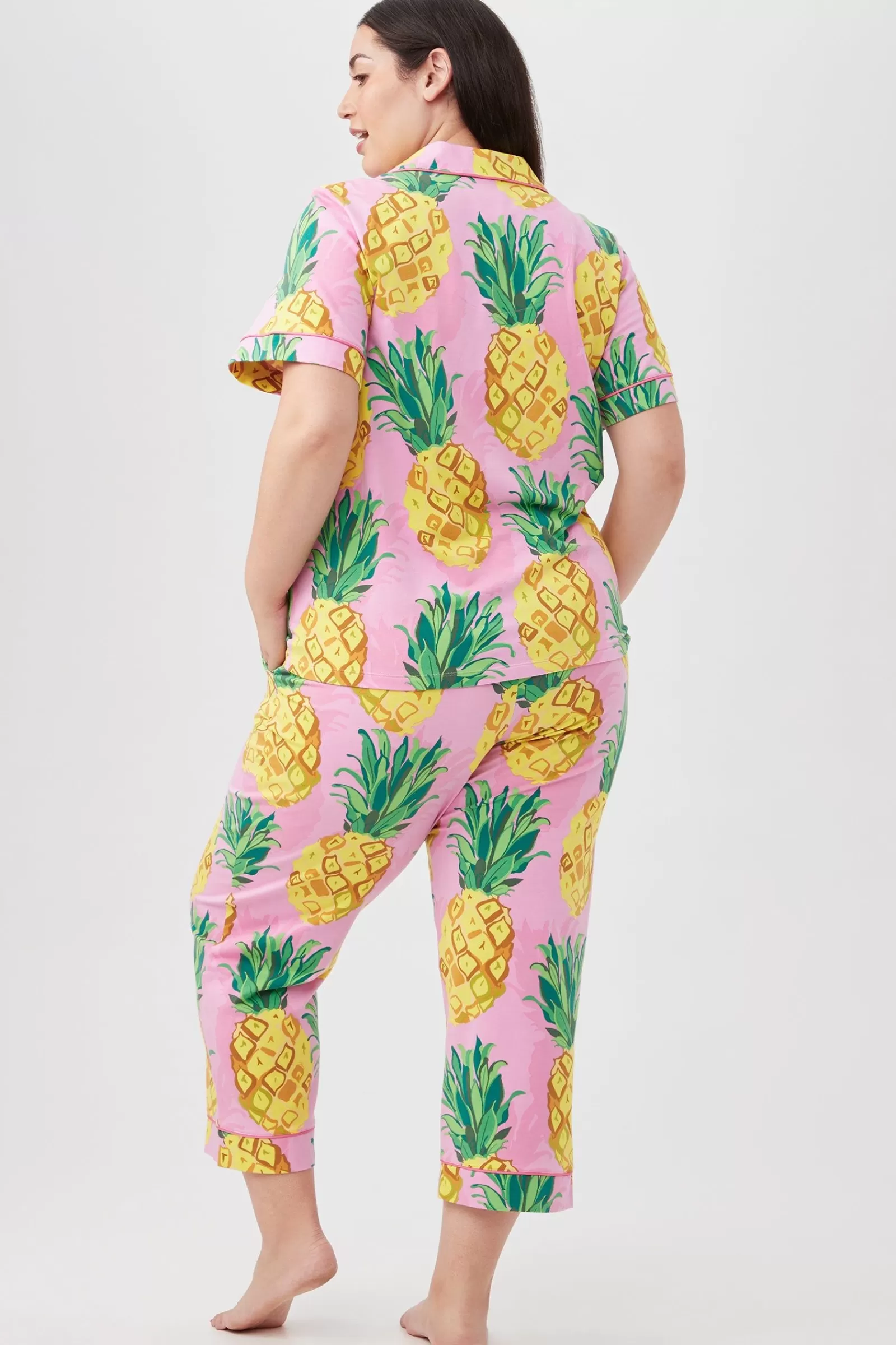 Women Trina Turk Pineapples Women'S Short Sleeve Cropped Pant Jersey Pj Set