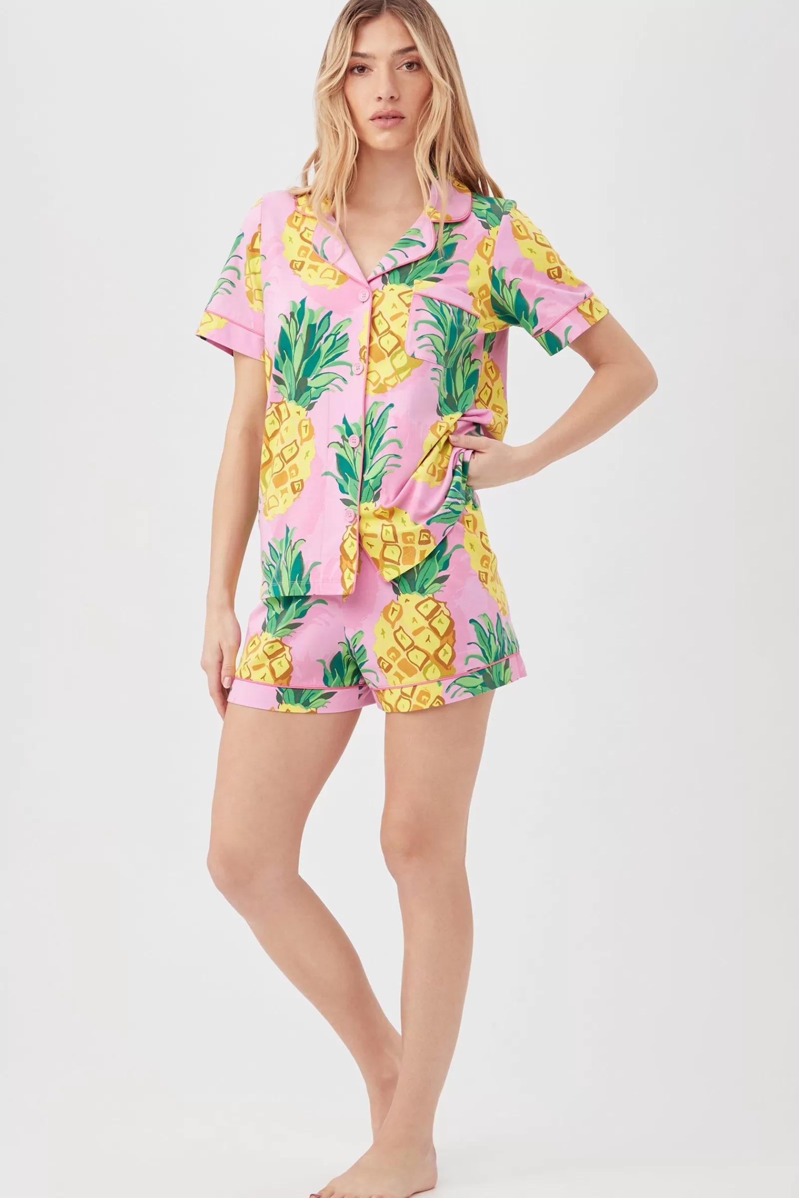 Women Trina Turk Pineapples Women'S Short Sleeve Shorty Jersey Pj Set