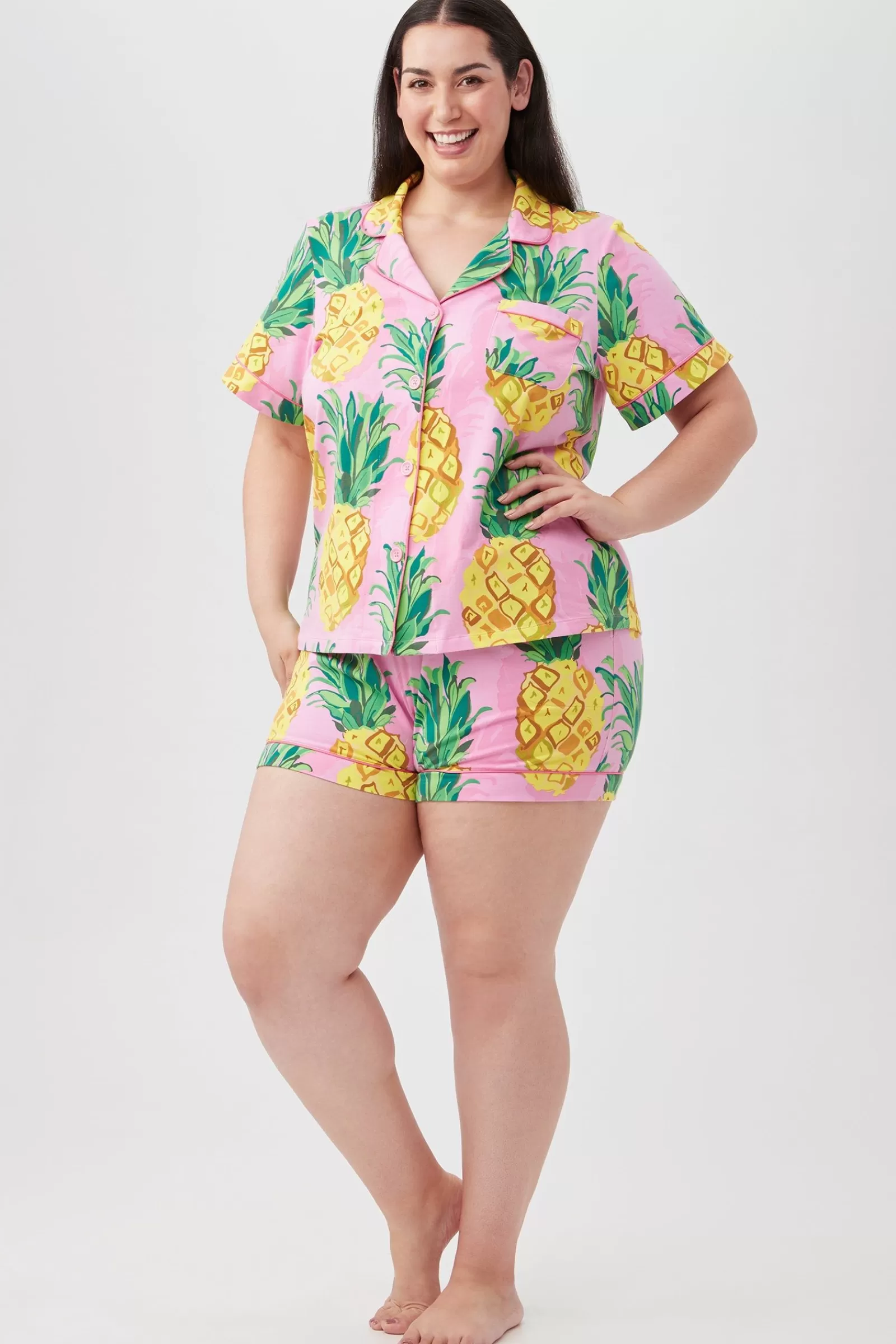 Women Trina Turk Pineapples Women'S Short Sleeve Shorty Jersey Pj Set