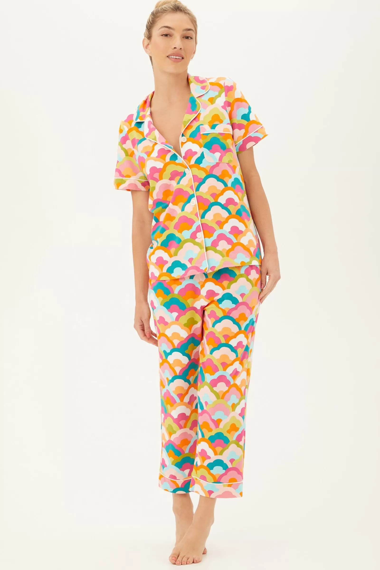 Women Trina Turk Rainbow Cloud Women'S Short Sleeve Cropped Pant Jersey Pj Set