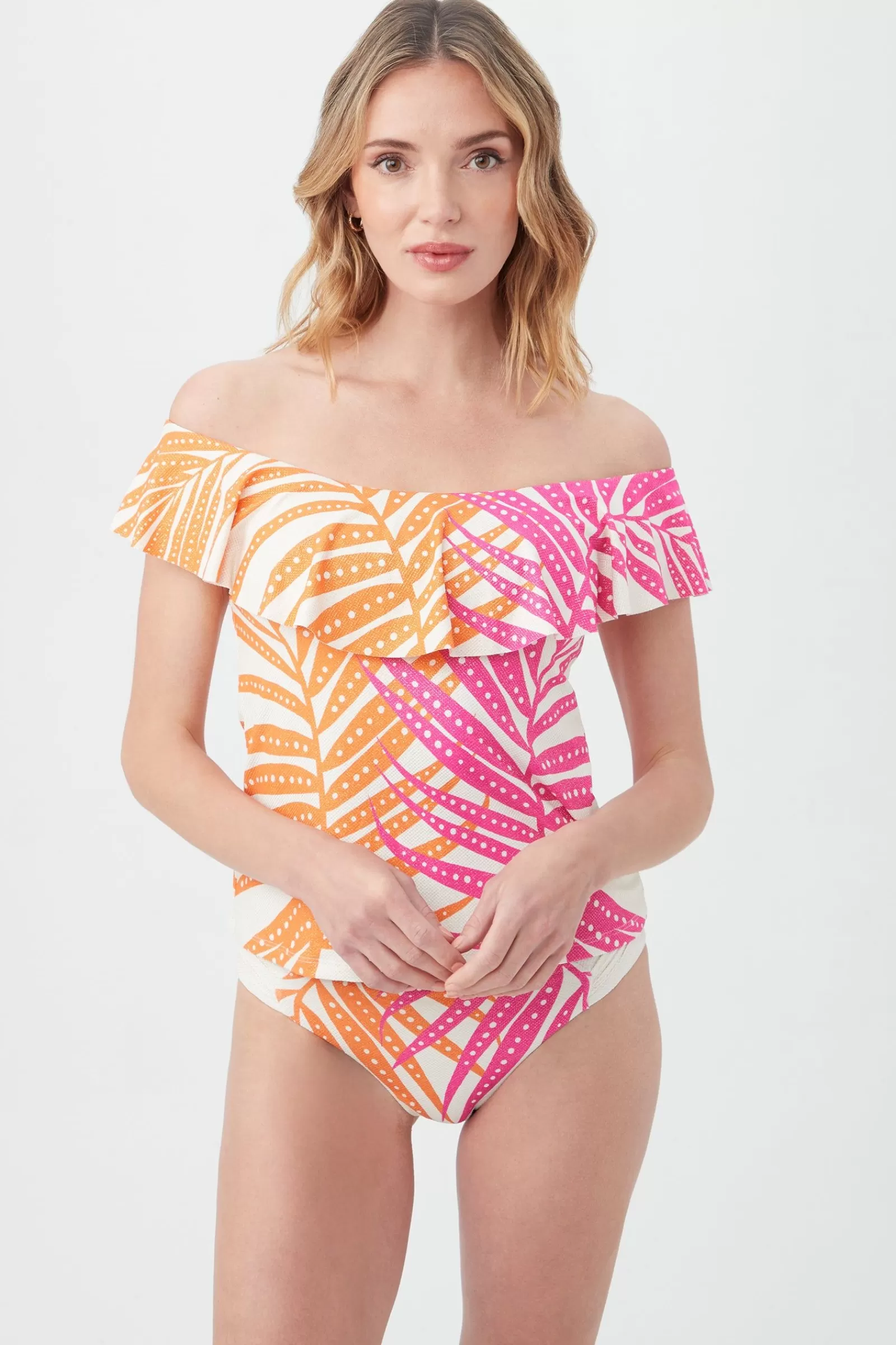 Women Trina Turk Sheer Tropics Off The Shoulder Tankini