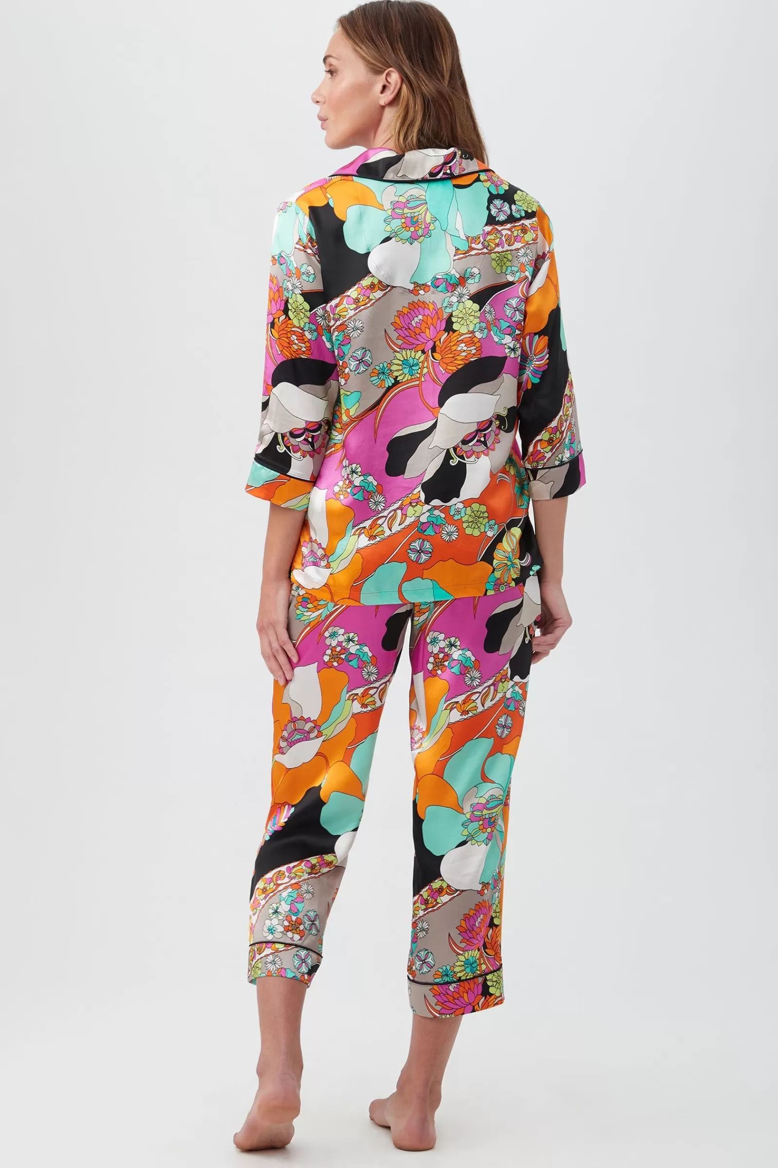 Women Trina Turk Skipper Swirl Women'S 3/4-Sleeve Cropped Pant Silk Pj Set