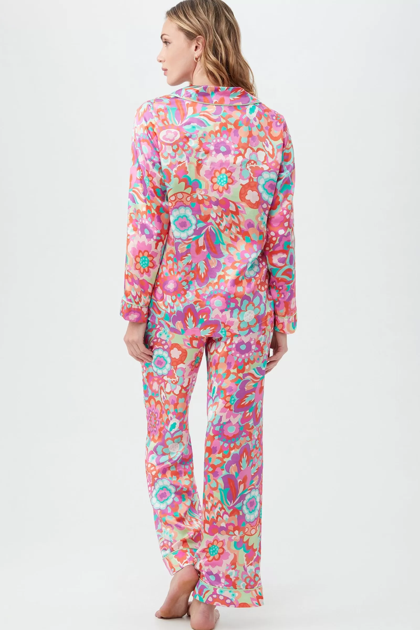 Women Trina Turk Summer Floral Women'S Long Sleeve Long Pant Silk Pj Set