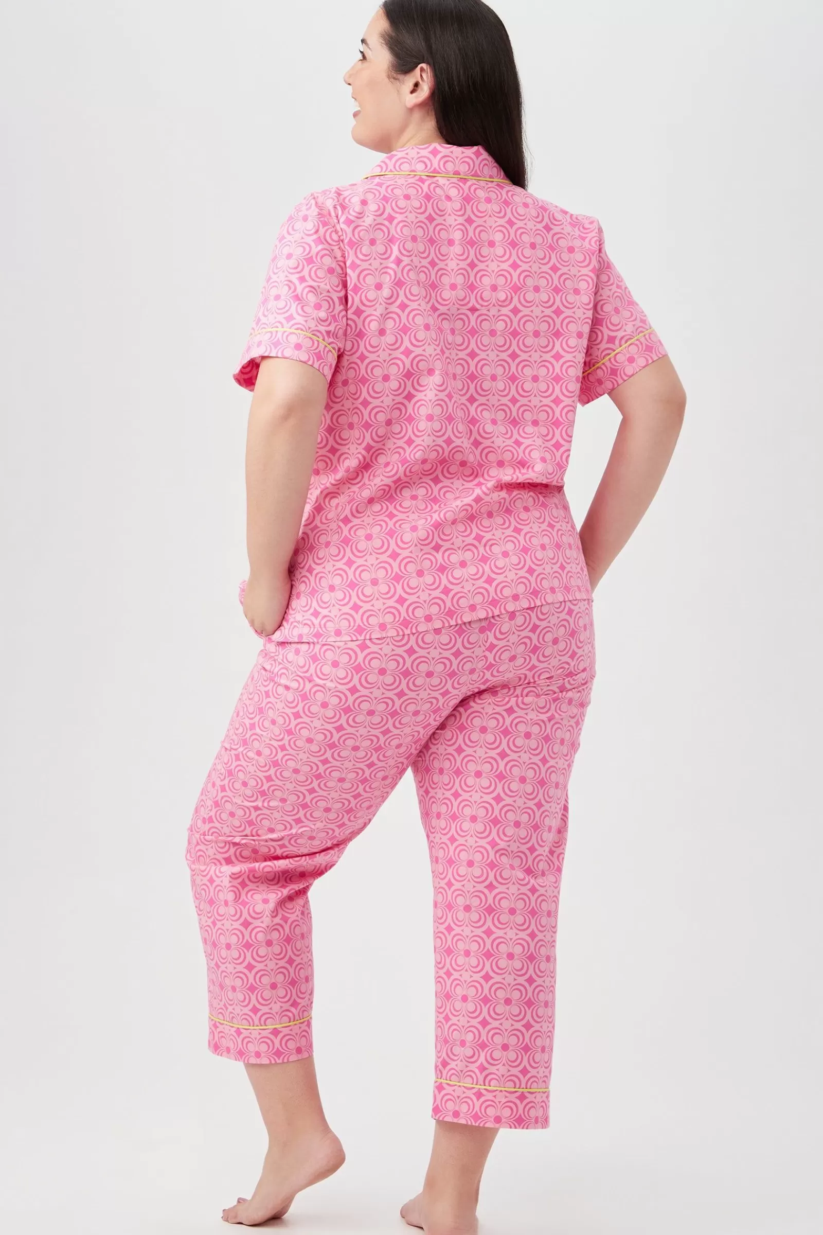Women Trina Turk Summer Geo Short Sleeve Cropped Pant Poplin Pj Set