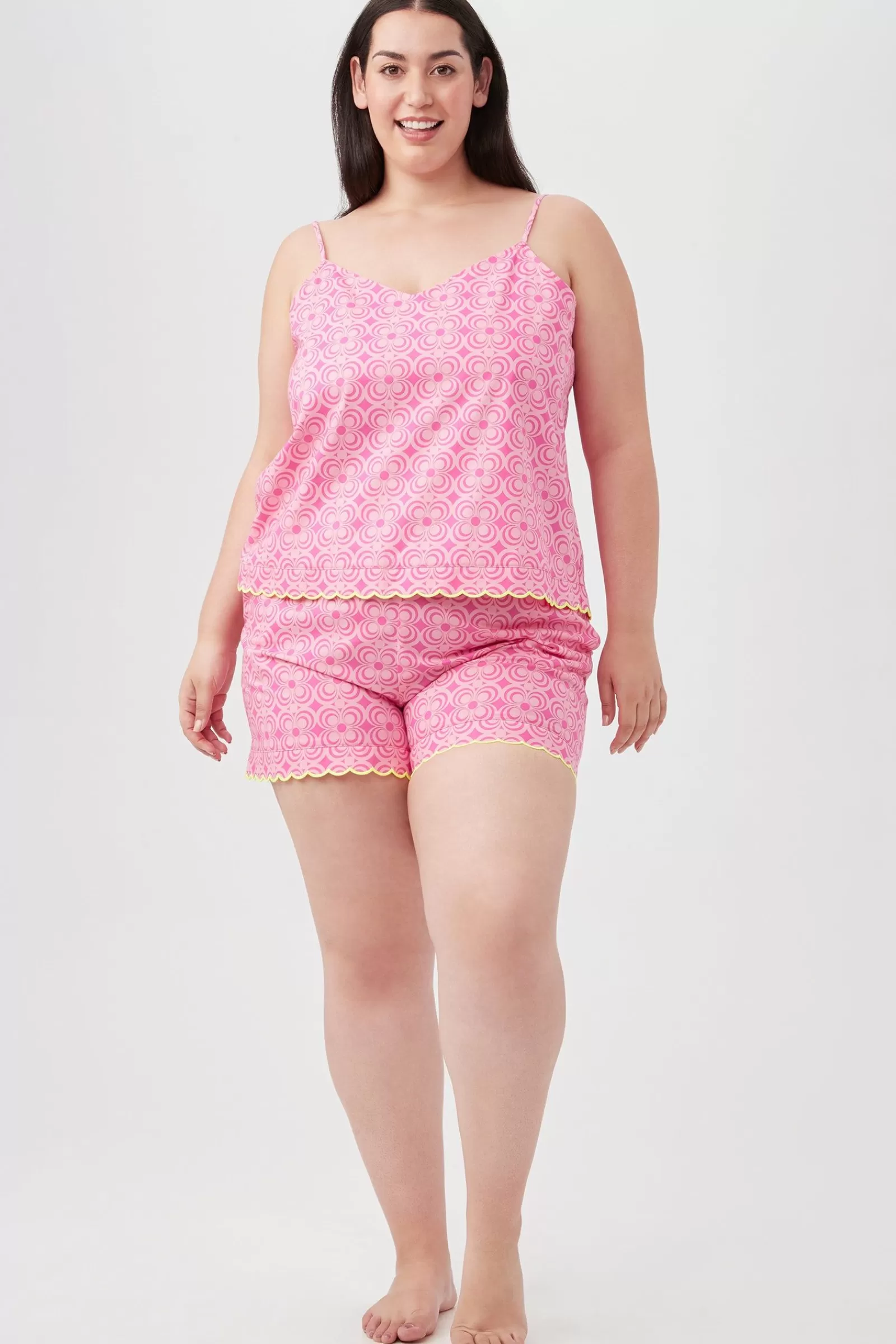 Women Trina Turk Summer Geo Women'S Cami Tank Shorty Poplin Pj Set