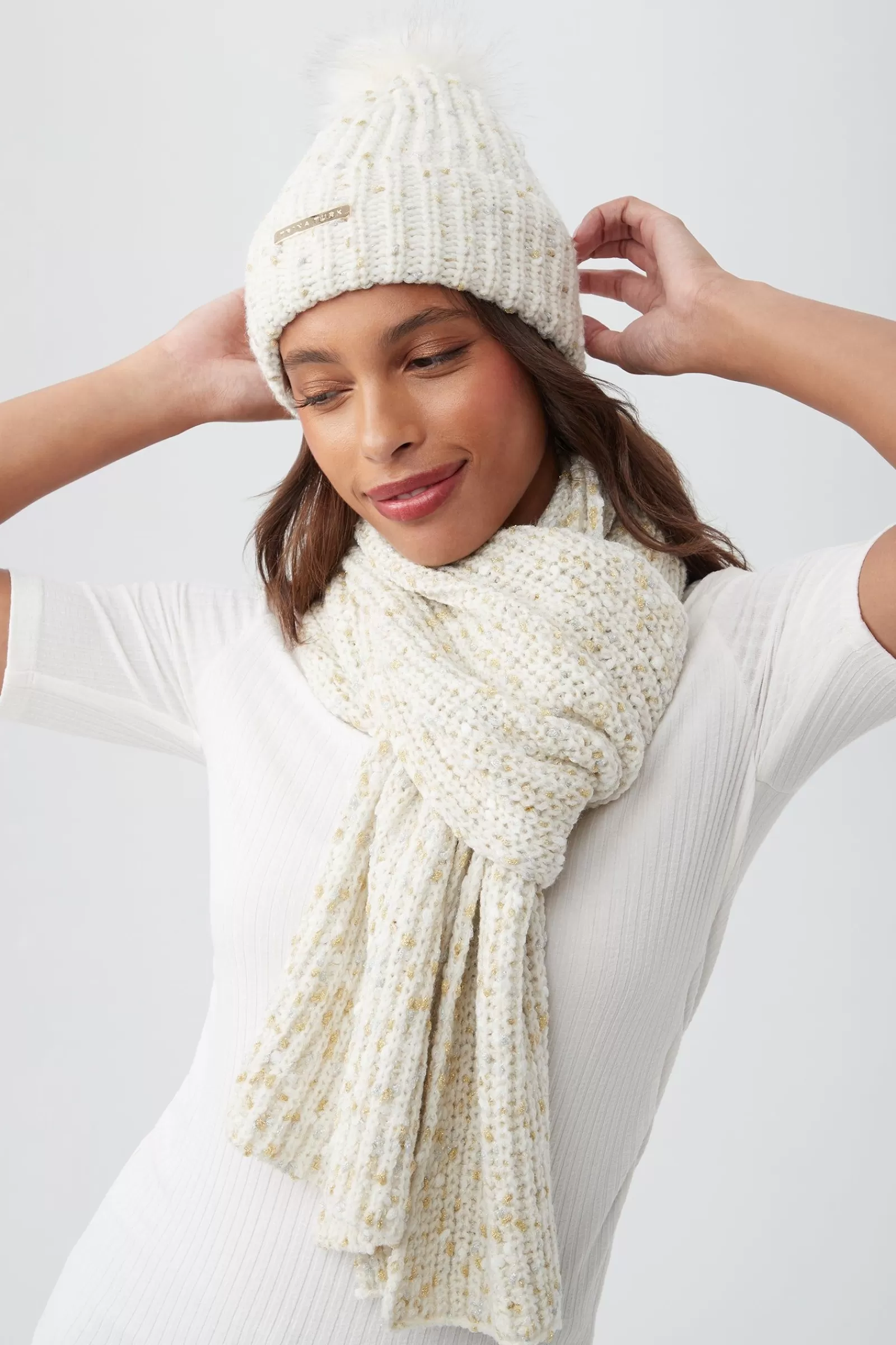 Trina Turk Tt Speckled Knit Beanie And Scarf