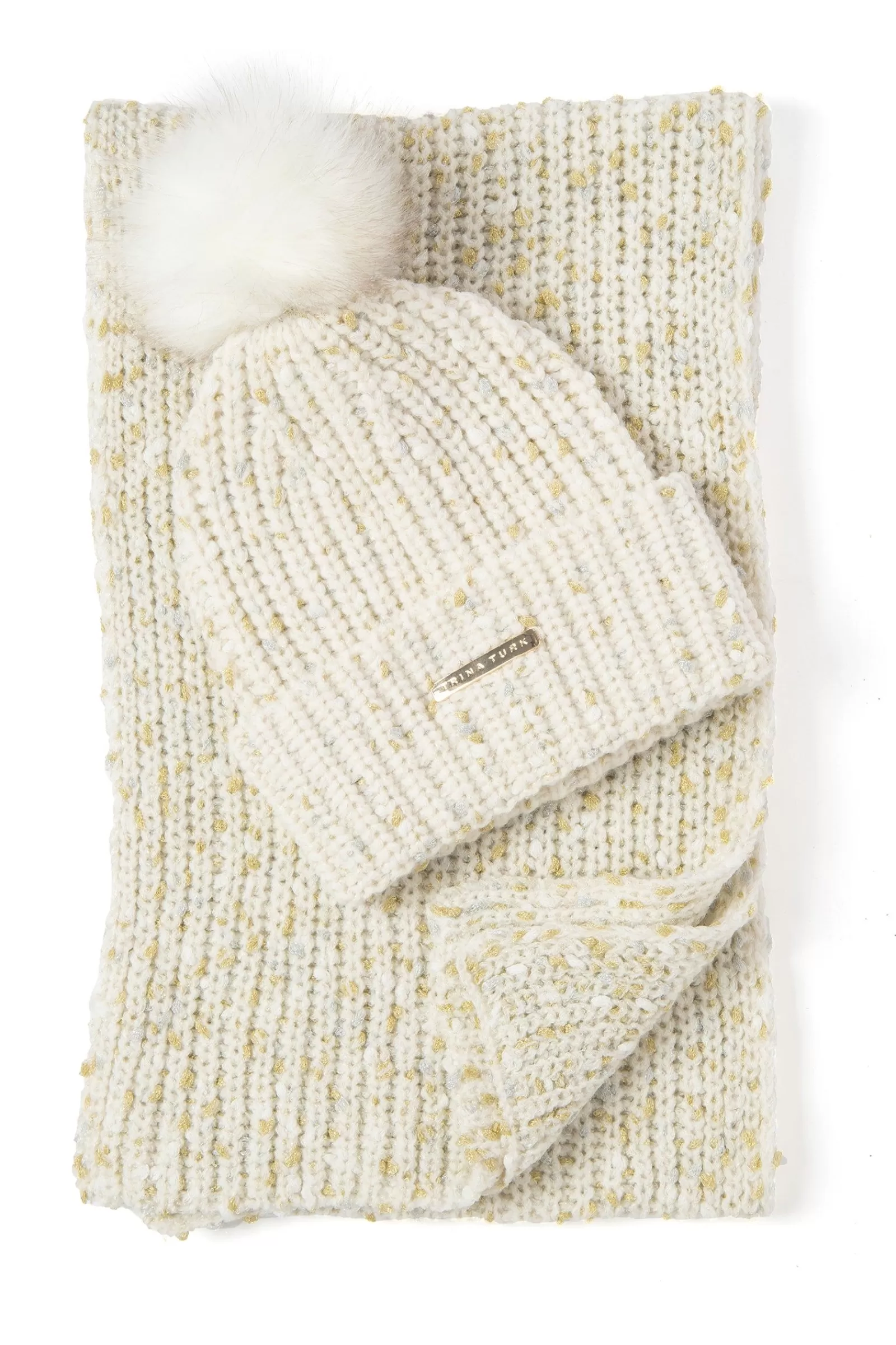 Trina Turk Tt Speckled Knit Beanie And Scarf