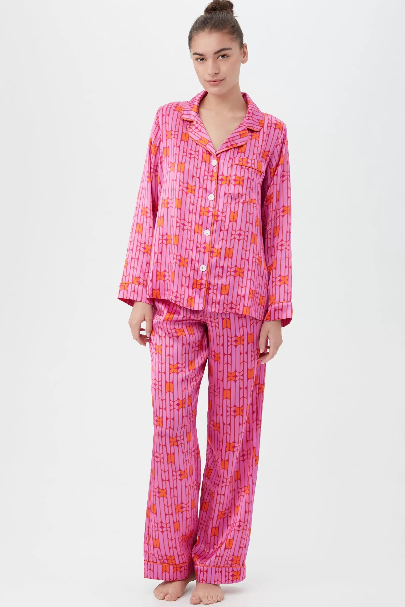 Women Trina Turk Wallpaper Geo Women'S Long Sleeve Long Pant Silk Pj Set